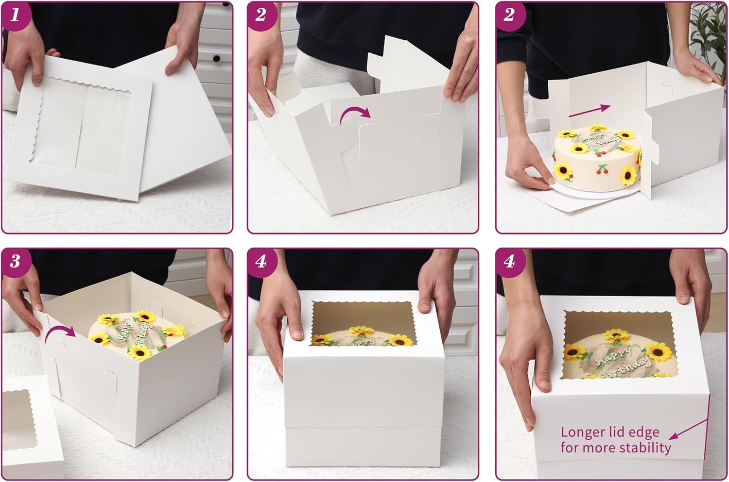 Großhandel Kuchenboxen 10x10x8 Zoll mit Fenster für Donuts, Torten, Kekse - Individuelles Logo für Ihre Eigenmarke, 10 Stück, ideal für Valentinstag, Muttertag, Hochzeit, Geburtstag, vom Hersteller in Bulk.
