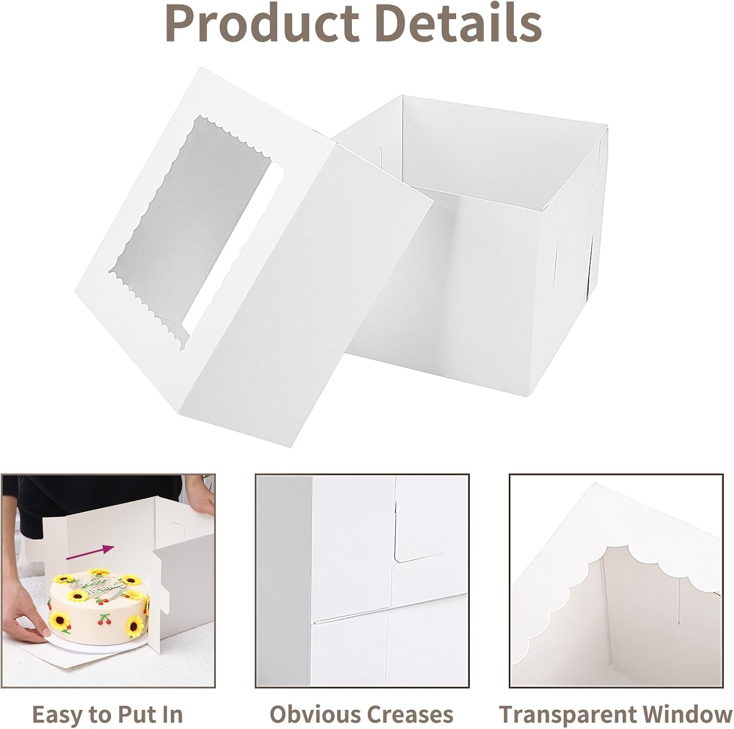 Großhandel Kuchenboxen 10x10x8 Zoll mit Fenster für Donuts, Torten, Kekse - Individuelles Logo für Ihre Eigenmarke, 10 Stück, ideal für Valentinstag, Muttertag, Hochzeit, Geburtstag, vom Hersteller in Bulk.