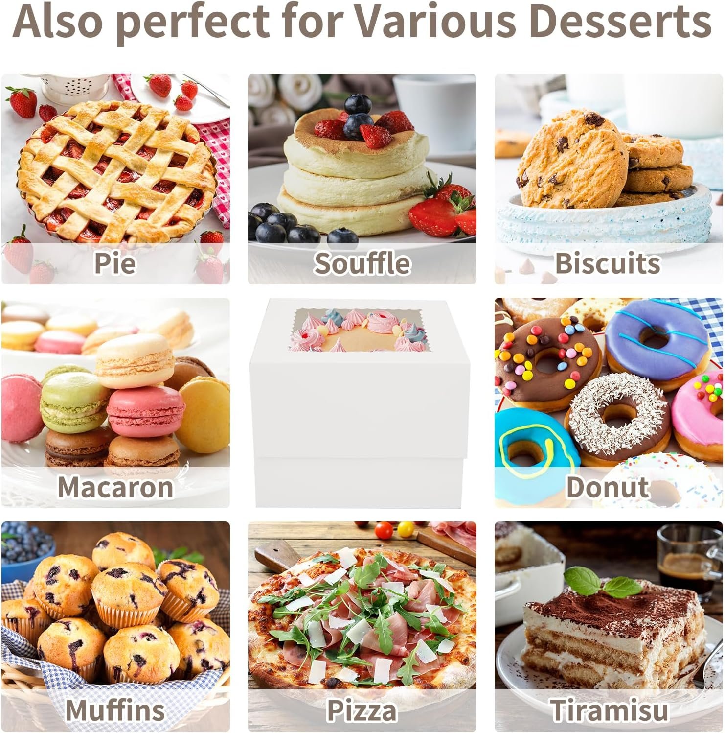 Großhandel Kuchenboxen 10x10x8 Zoll mit Fenster für Donuts, Torten, Kekse - Individuelles Logo für Ihre Eigenmarke, 10 Stück, ideal für Valentinstag, Muttertag, Hochzeit, Geburtstag, vom Hersteller in Bulk.