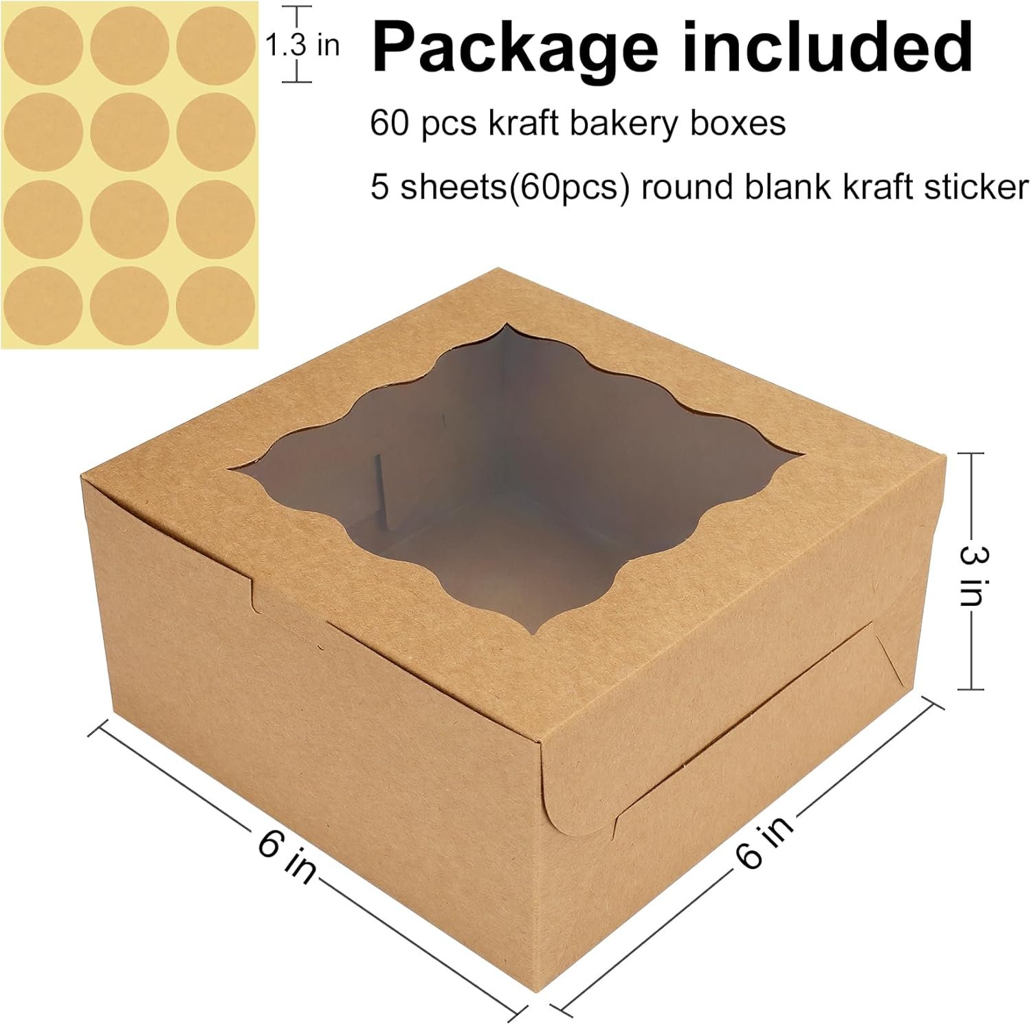 Großhandel 60 Stück Keksboxen mit Fenster, 6 x 6 x 3 Zoll, Kraft Pastry Boxen für Backwaren, Individuelles Logo verfügbar, vom Hersteller.