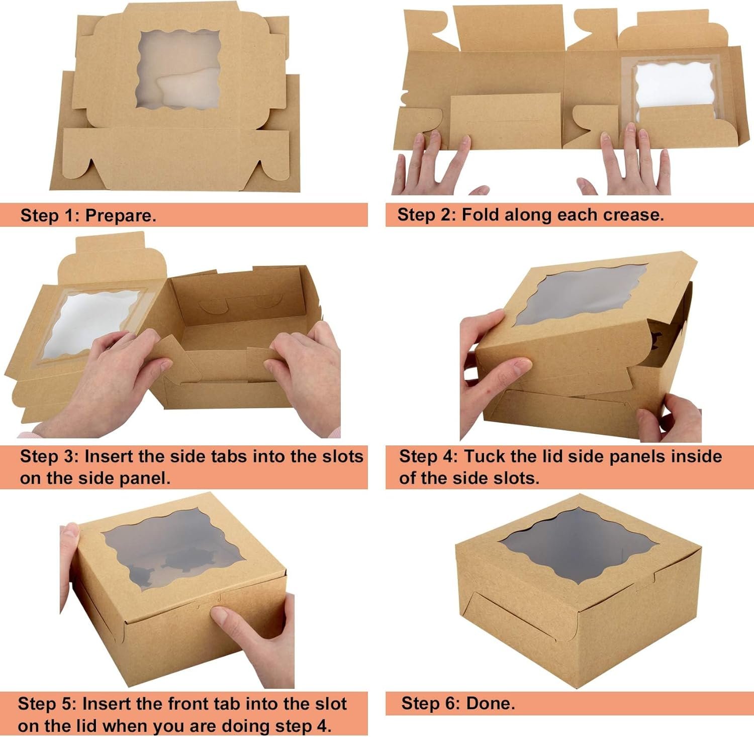 Großhandel 60 Stück Keksboxen mit Fenster, 6 x 6 x 3 Zoll, Kraft Pastry Boxen für Backwaren, Individuelles Logo verfügbar, vom Hersteller.