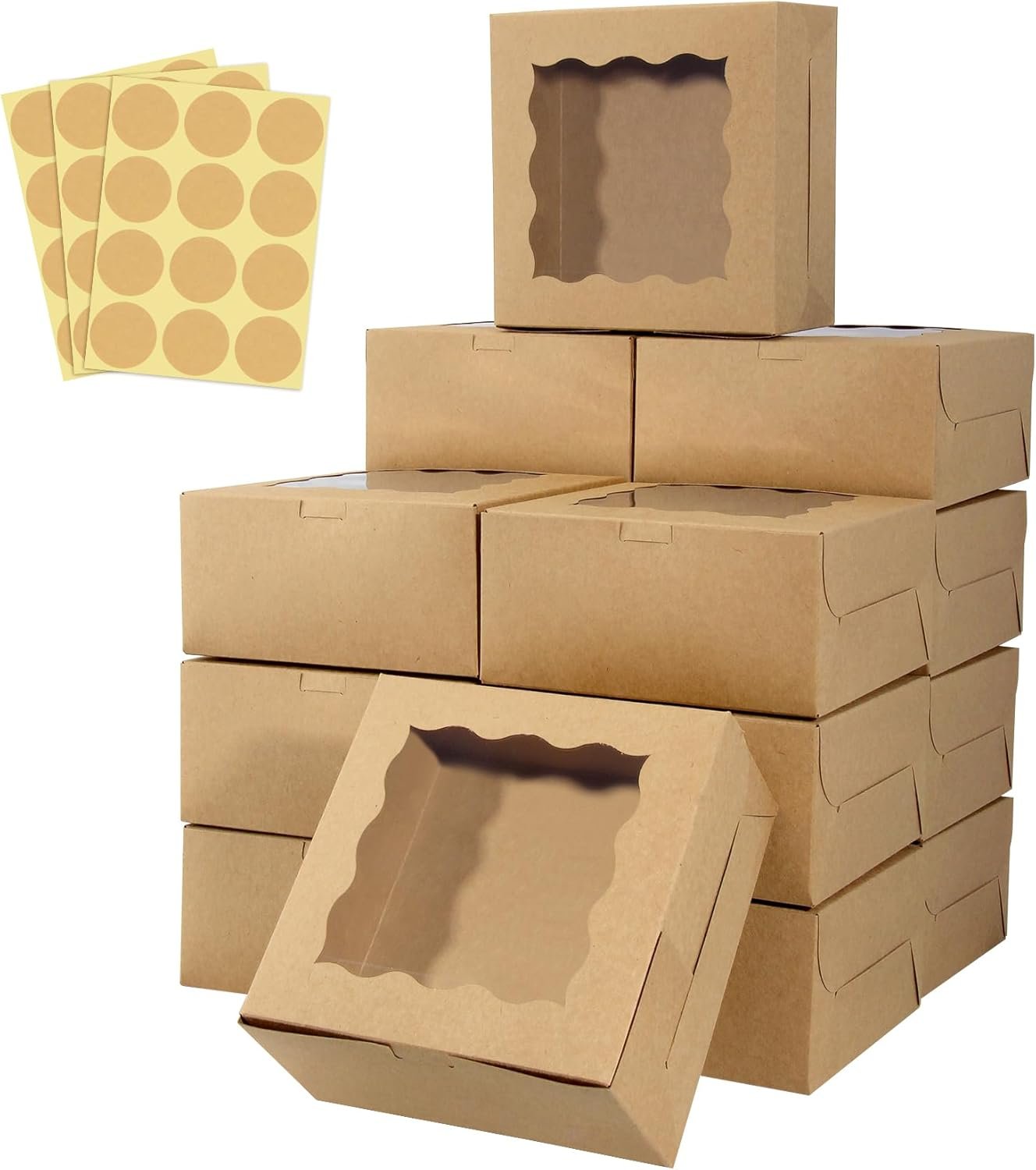 Großhandel 60 Stück Keksboxen mit Fenster, 6 x 6 x 3 Zoll, Kraft Pastry Boxen für Backwaren, Individuelles Logo verfügbar, vom Hersteller.