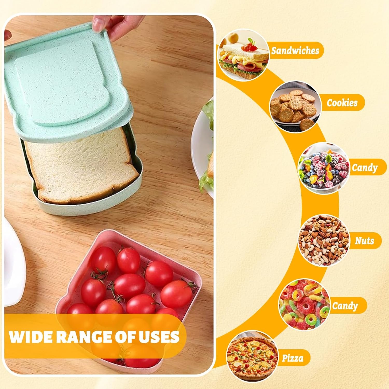 Großhandel 4er Set Brotdosen für Lunchboxen, wiederverwendbare Sandwichbox mit Deckel, plastik Toast-förmige Lebensmittelaufbewahrung für Obst, Snacks, BPA-frei, mikrowellen- und spülmaschinenfest, Individuelles Logo, Hersteller