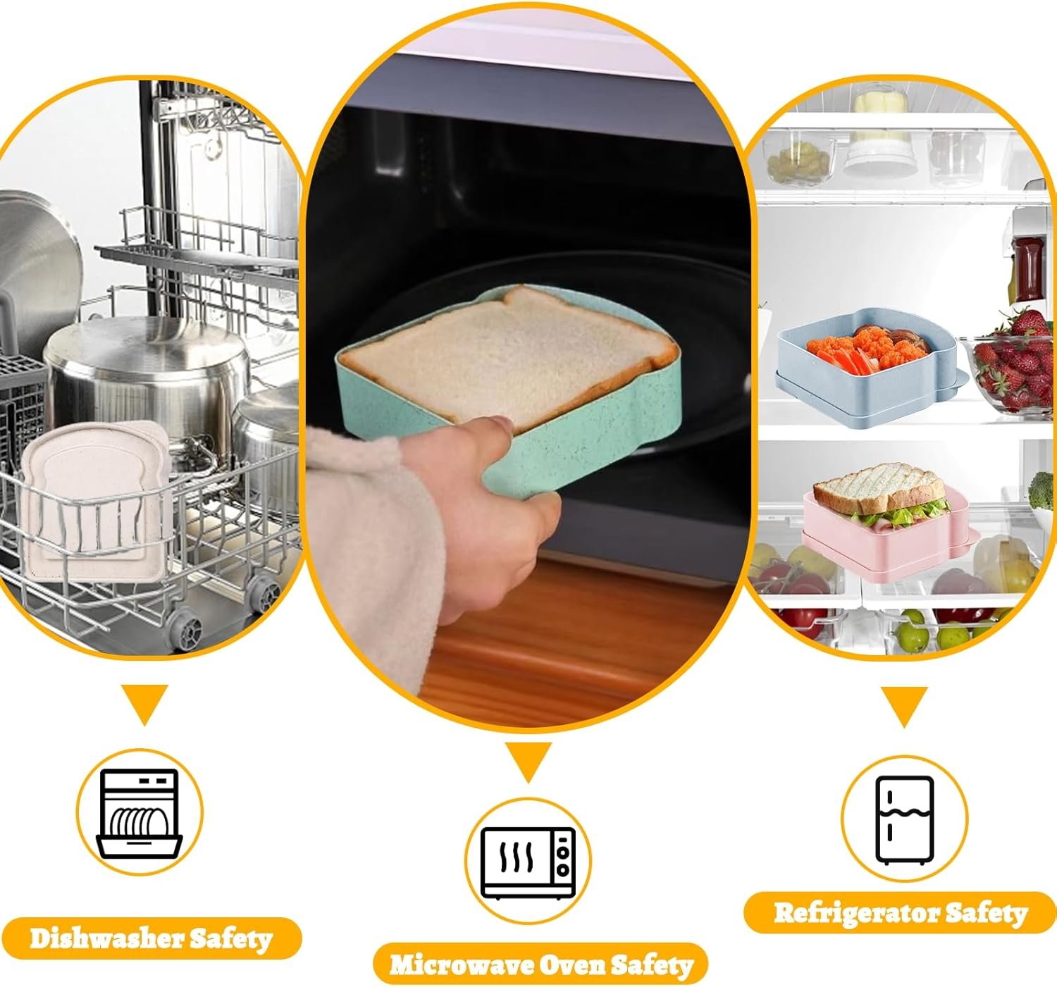 Großhandel 4er Set Brotdosen für Lunchboxen, wiederverwendbare Sandwichbox mit Deckel, plastik Toast-förmige Lebensmittelaufbewahrung für Obst, Snacks, BPA-frei, mikrowellen- und spülmaschinenfest, Individuelles Logo, Hersteller