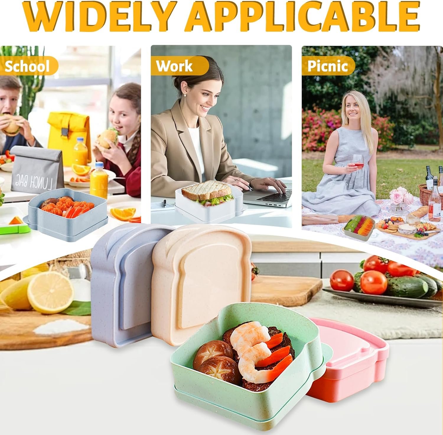 Großhandel 4er Set Brotdosen für Lunchboxen, wiederverwendbare Sandwichbox mit Deckel, plastik Toast-förmige Lebensmittelaufbewahrung für Obst, Snacks, BPA-frei, mikrowellen- und spülmaschinenfest, Individuelles Logo, Hersteller