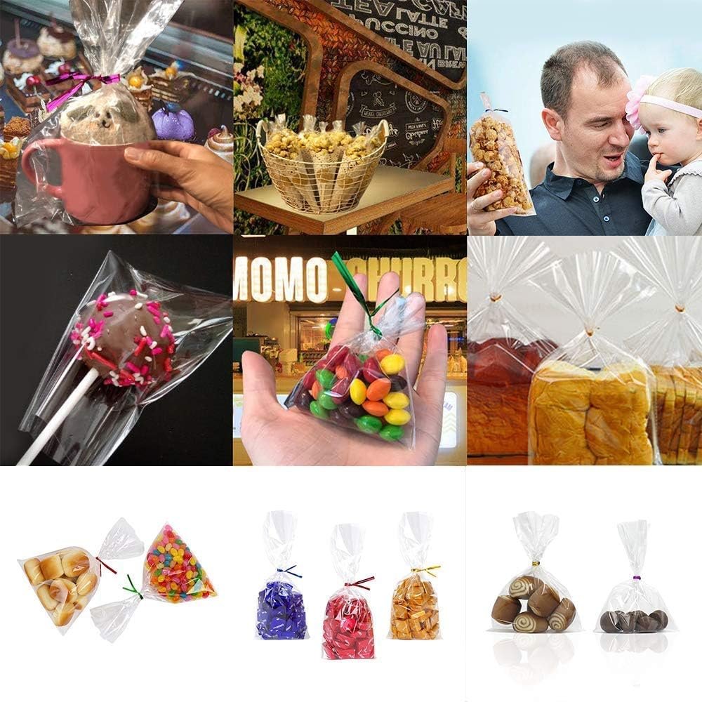 Großhandel 100 Stück Cellophanbeutel klar 4'' x 6'' mit 4'' Twist-Bändern in 5 gemischten Farben – 1,4 mil dicke OPP Geschenktüten für Verpackung und Aufbewahrung, Individuelles Logo, OEM, Hersteller