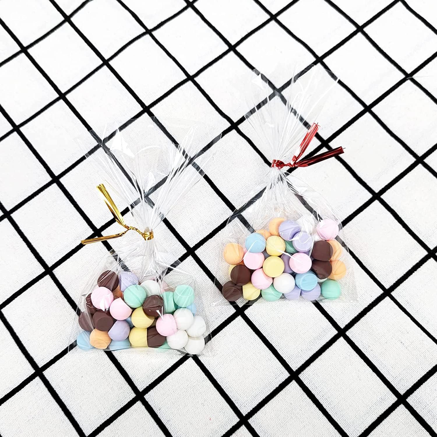 Großhandel 100 Stück Cellophanbeutel klar 4'' x 6'' mit 4'' Twist-Bändern in 5 gemischten Farben – 1,4 mil dicke OPP Geschenktüten für Verpackung und Aufbewahrung, Individuelles Logo, OEM, Hersteller