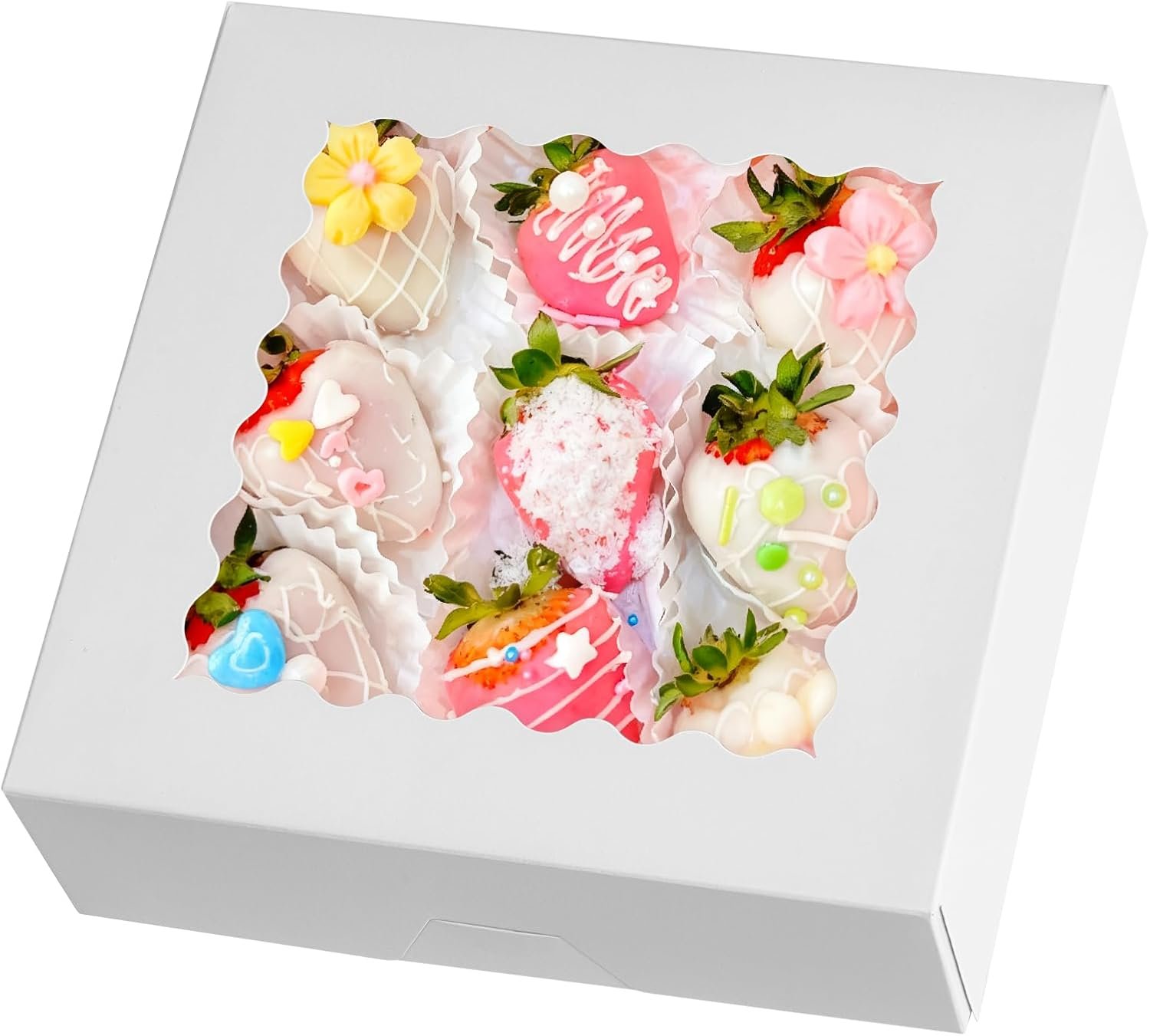 Großhandel 8" x 8" x 2.5" Pie Boxen, 20 Pack Auto Pop-up Fenster für Schokoladenüberzogene Erdbeeren und Gebäck, Hersteller von individuellen Logo Lösungen für Snacks und Leckereien, OEM geeignete Verpackungen für Donuts und Muffins