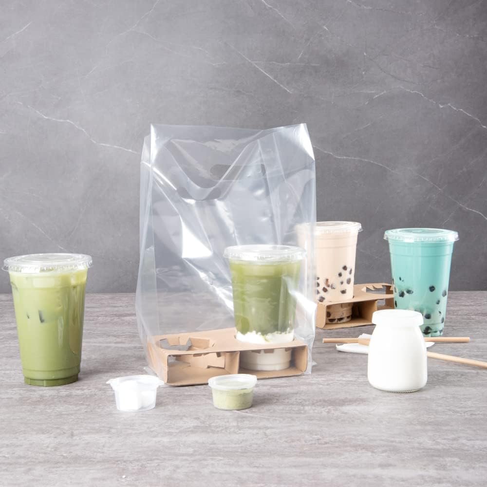 Großhandel 100 selbststehende To-Go-Taschen 13,8 x 7,9 x 4,3 Zoll für Mahlzeiten oder Getränke, individuell bedruckbar mit Logo, hergestellt von erfahrenen Lieferanten in Premium-Klarplastik.