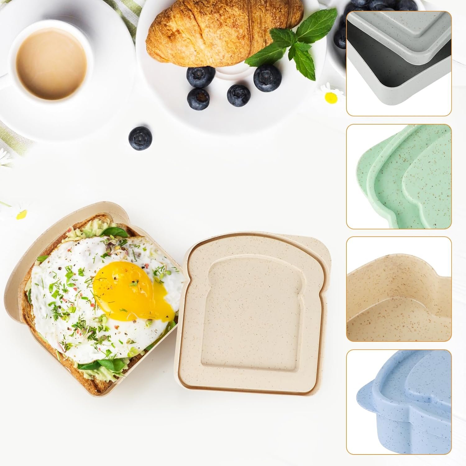 Großhandel Sandwichbehälter, 4-teilig, wiederverwendbare Toastbox, Sandwichhalter für Lunch, individuelles Logo für Erwachsene, mikrowellen- und spülmaschinenfest (Blau, Grün, Grau, Aprikose), Hersteller für Großmenge.