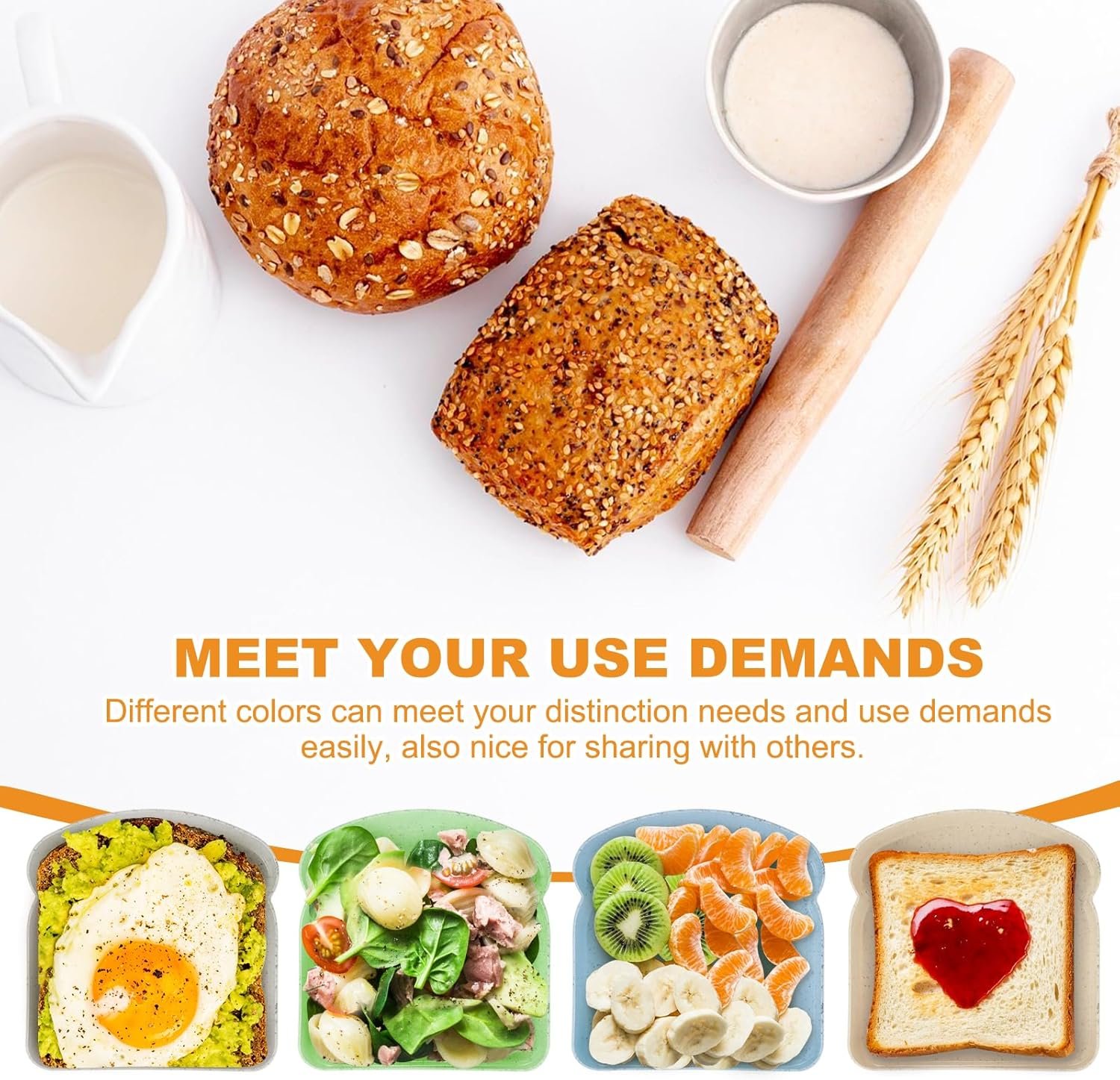 Großhandel Sandwichbehälter, 4-teilig, wiederverwendbare Toastbox, Sandwichhalter für Lunch, individuelles Logo für Erwachsene, mikrowellen- und spülmaschinenfest (Blau, Grün, Grau, Aprikose), Hersteller für Großmenge.