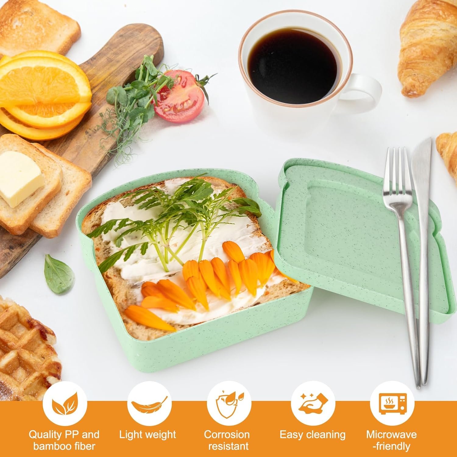 Großhandel Sandwichbehälter, 4-teilig, wiederverwendbare Toastbox, Sandwichhalter für Lunch, individuelles Logo für Erwachsene, mikrowellen- und spülmaschinenfest (Blau, Grün, Grau, Aprikose), Hersteller für Großmenge.