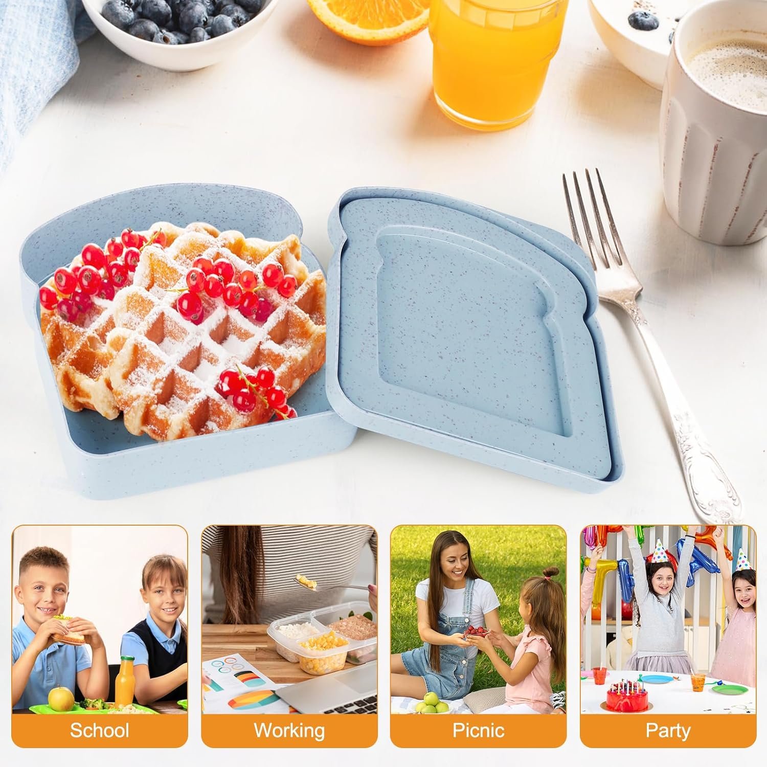 Großhandel Sandwichbehälter, 4-teilig, wiederverwendbare Toastbox, Sandwichhalter für Lunch, individuelles Logo für Erwachsene, mikrowellen- und spülmaschinenfest (Blau, Grün, Grau, Aprikose), Hersteller für Großmenge.