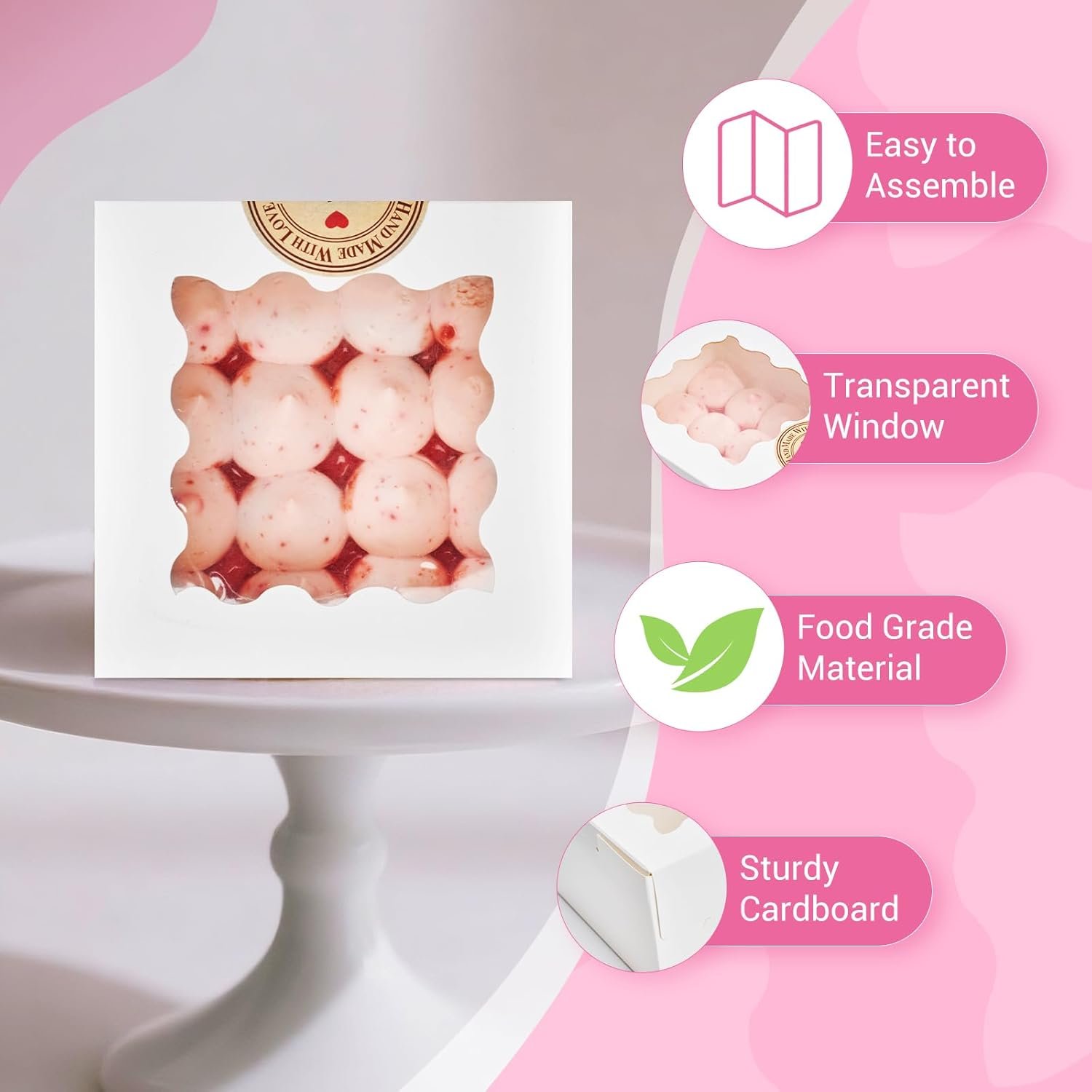 Großhandel 30 Stück weiße Keksboxen mit Fenster, 4x4x2,5 Zoll kleine Bäckereiboxen mit Aufklebern für Mini-Kuchen, Macarons, Cupcakes, Süßigkeiten, Donuts, Keks, Erdbeeren, Schokolade, individuell bedruckt, der Hersteller liefert Großhandel 30 Stück weiße Keksboxen mit Fenster, 4x4x2,5 Zoll kleine Bäckereiboxen mit Aufklebern für Mini-Kuchen, Macarons, Cupcakes, Süßigkeiten, Donuts, Keks, Erdbeeren, Schokolade, individuell bedruckt, der Hersteller liefert