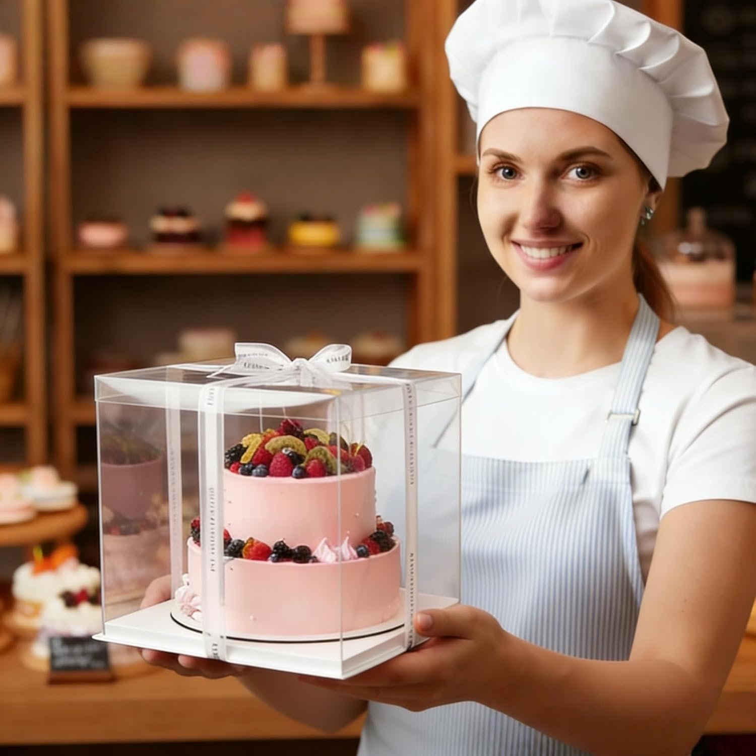 Großhandel 6 Stücke transparente Tortenbox mit Schleife 2-Layer 10x10x10 Zoll, Cake Carrier Box mit Deckeln, PET hohe Tortenverpackungsboxen, individuelles Logo für Geschenke zu Muttertag, Geburtstag, Hochzeit und Festivitäten. Großhandel 6 Stücke transparente Tortenbox mit Schleife 2-Layer 10x10x10 Zoll, Cake Carrier Box mit Deckeln, PET hohe Tortenverpackungsboxen, individuelles Logo für Geschenke zu Muttertag, Geburtstag, Hochzeit und Festivitäten.