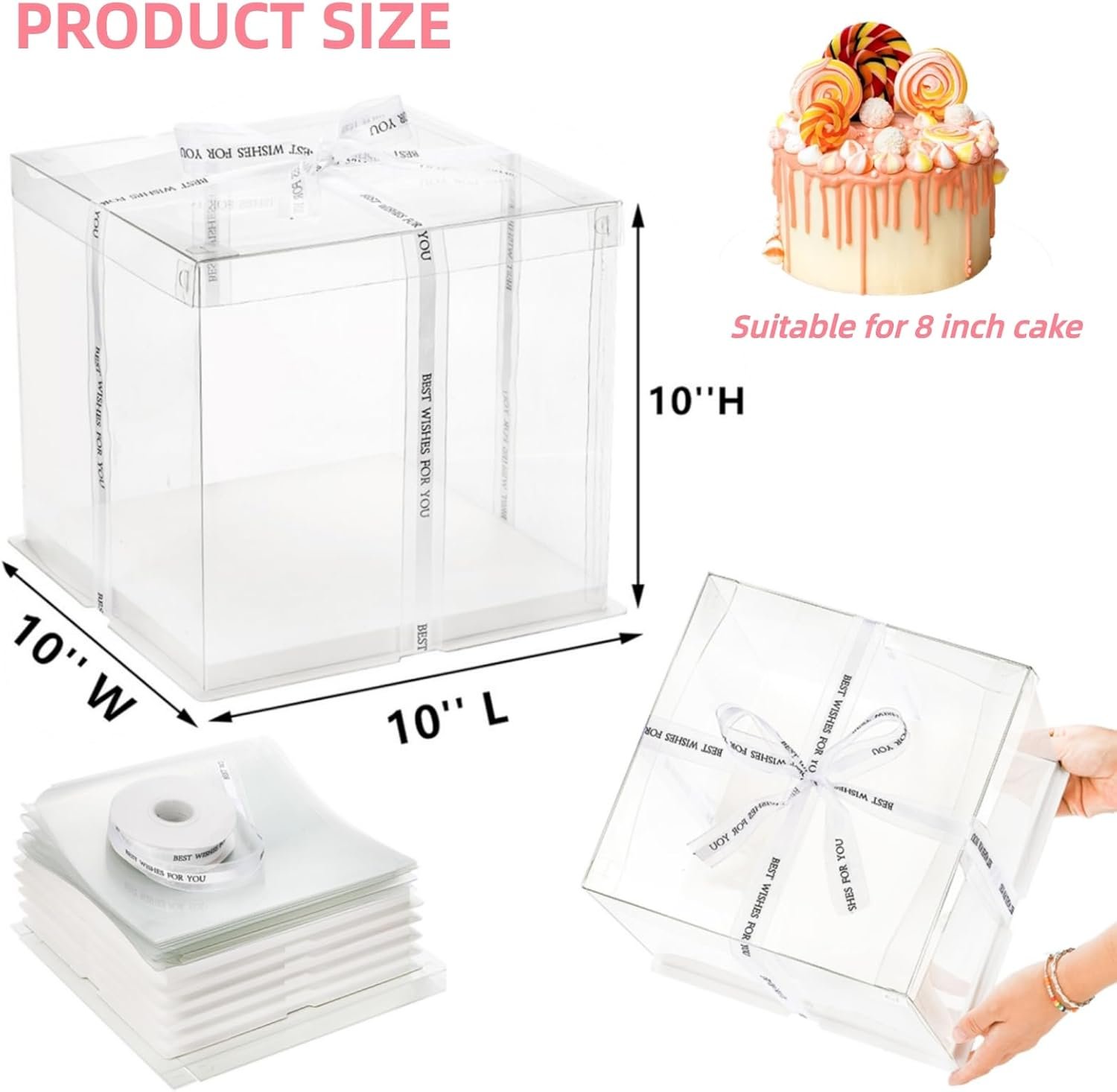 Großhandel 6 Stücke transparente Tortenbox mit Schleife 2-Layer 10x10x10 Zoll, Cake Carrier Box mit Deckeln, PET hohe Tortenverpackungsboxen, individuelles Logo für Geschenke zu Muttertag, Geburtstag, Hochzeit und Festivitäten. Großhandel 6 Stücke transparente Tortenbox mit Schleife 2-Layer 10x10x10 Zoll, Cake Carrier Box mit Deckeln, PET hohe Tortenverpackungsboxen, individuelles Logo für Geschenke zu Muttertag, Geburtstag, Hochzeit und Festivitäten.