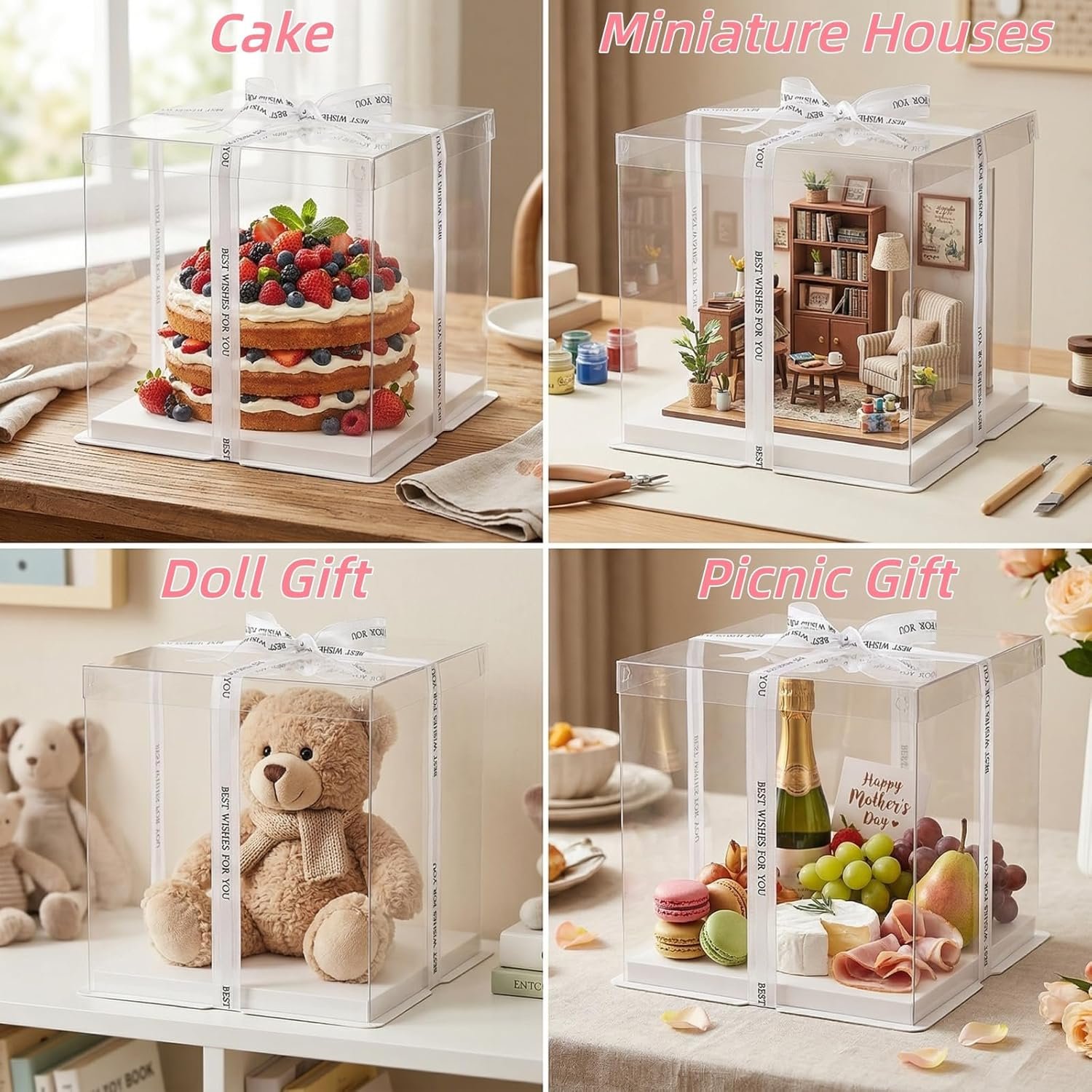 Großhandel 6 Stücke transparente Tortenbox mit Schleife 2-Layer 10x10x10 Zoll, Cake Carrier Box mit Deckeln, PET hohe Tortenverpackungsboxen, individuelles Logo für Geschenke zu Muttertag, Geburtstag, Hochzeit und Festivitäten. Großhandel 6 Stücke transparente Tortenbox mit Schleife 2-Layer 10x10x10 Zoll, Cake Carrier Box mit Deckeln, PET hohe Tortenverpackungsboxen, individuelles Logo für Geschenke zu Muttertag, Geburtstag, Hochzeit und Festivitäten.