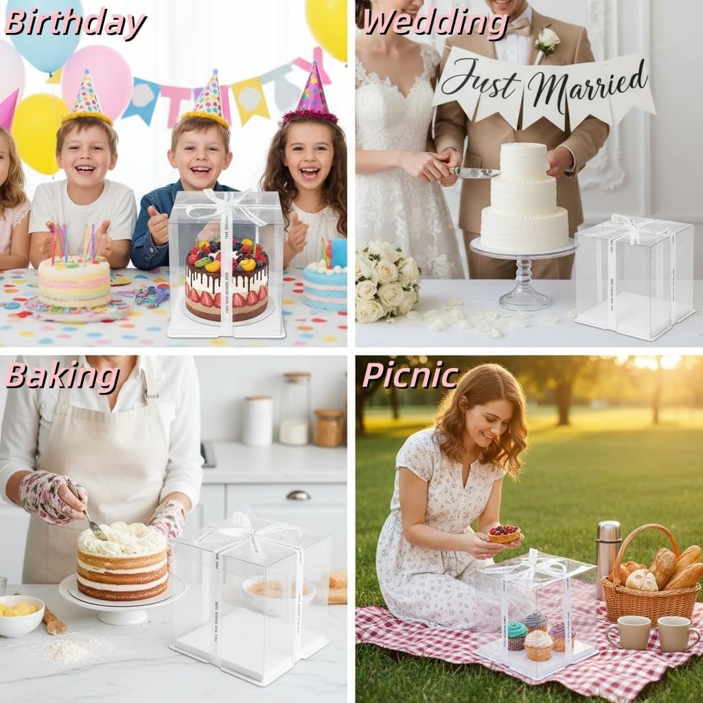 Großhandel 6 Stücke transparente Tortenbox mit Schleife 2-Layer 10x10x10 Zoll, Cake Carrier Box mit Deckeln, PET hohe Tortenverpackungsboxen, individuelles Logo für Geschenke zu Muttertag, Geburtstag, Hochzeit und Festivitäten. Großhandel 6 Stücke transparente Tortenbox mit Schleife 2-Layer 10x10x10 Zoll, Cake Carrier Box mit Deckeln, PET hohe Tortenverpackungsboxen, individuelles Logo für Geschenke zu Muttertag, Geburtstag, Hochzeit und Festivitäten.