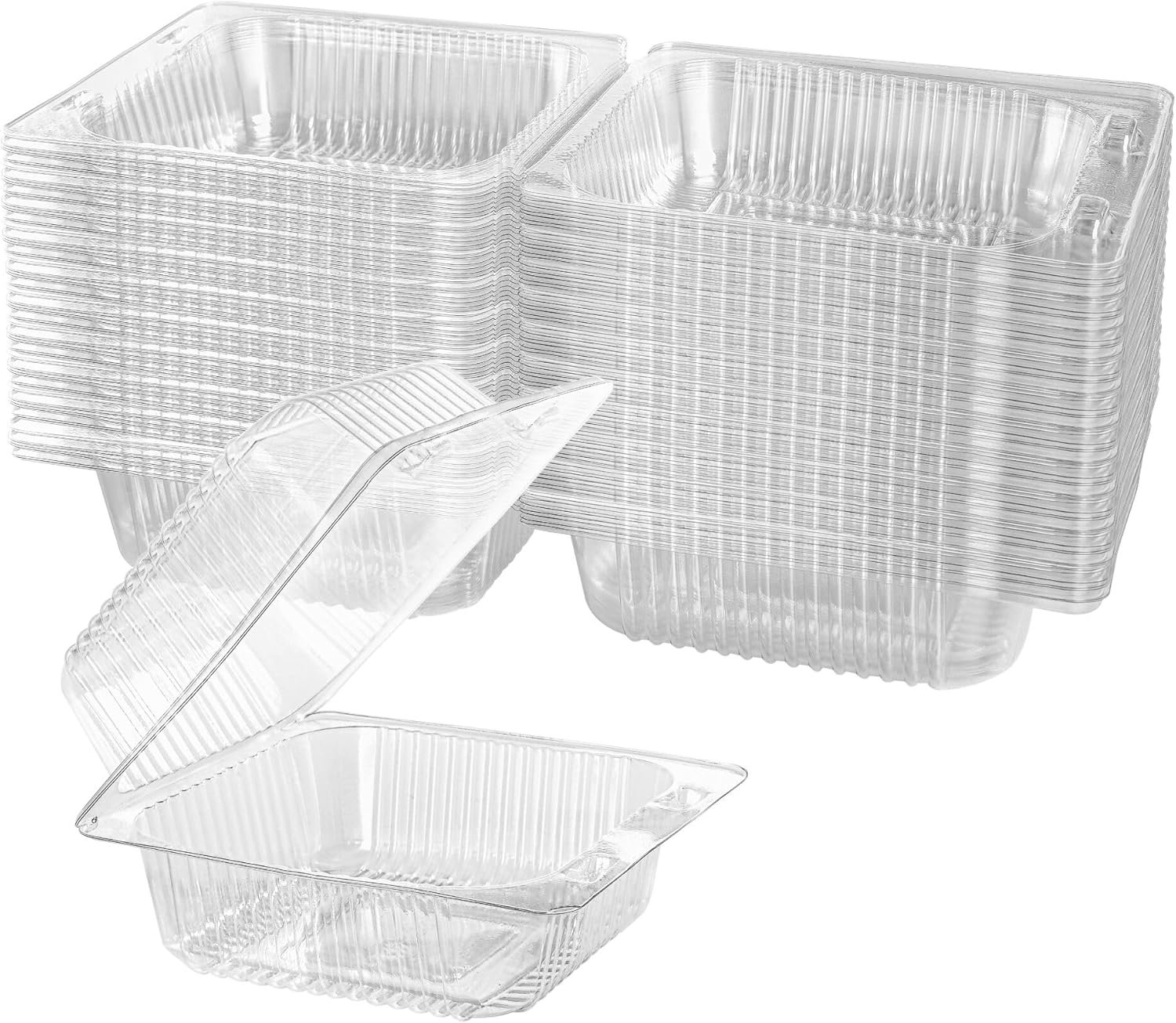 Großhandel 50 Stück transparente Kunststoff-Hingeklappt Take-Out-Container, Clamshell Behälter für Dessert, Snacks, Kuchenstücke, Kekse, Salate, individuell bedruckbar, Hersteller von Lebensmittelverpackungen.