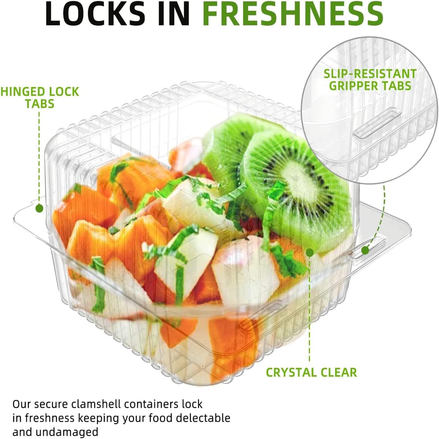 Großhandel 50 Stück transparente Kunststoff-Hingeklappt Take-Out-Container, Clamshell Behälter für Dessert, Snacks, Kuchenstücke, Kekse, Salate, individuell bedruckbar, Hersteller von Lebensmittelverpackungen.