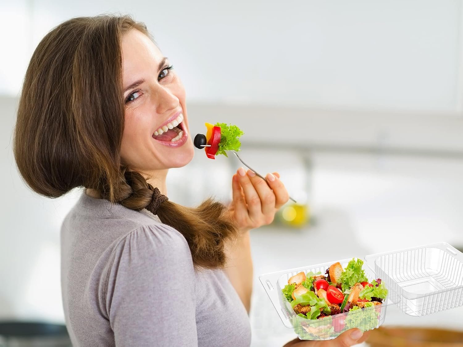 Großhandel 50 Stück transparente Kunststoff-Hingeklappt Take-Out-Container, Clamshell Behälter für Dessert, Snacks, Kuchenstücke, Kekse, Salate, individuell bedruckbar, Hersteller von Lebensmittelverpackungen.