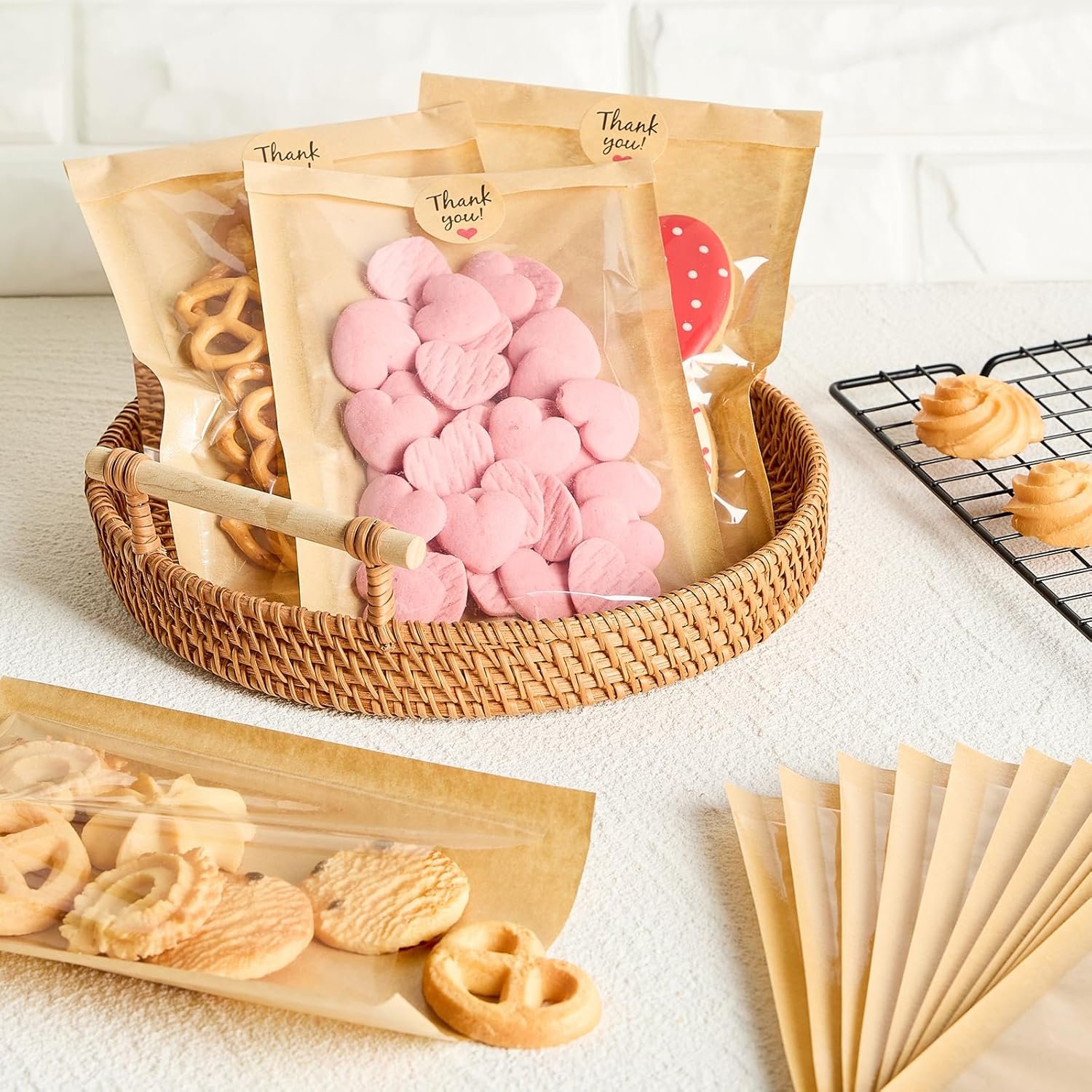 Großhandel 100er Pack hitzeversiegelbare Cookie-Tüten mit Fenster, 5,1 x 7,5 Zoll klare Papiertüten für Bäckerei, ölresistente Kraftpapier-Blechhüllen für Snacks, Donuts, Gebäck - Eigenmarke Großhandel 100er Pack hitzeversiegelbare Cookie-Tüten mit Fenster, 5,1 x 7,5 Zoll klare Papiertüten für Bäckerei, ölresistente Kraftpapier-Blechhüllen für Snacks, Donuts, Gebäck - Eigenmarke