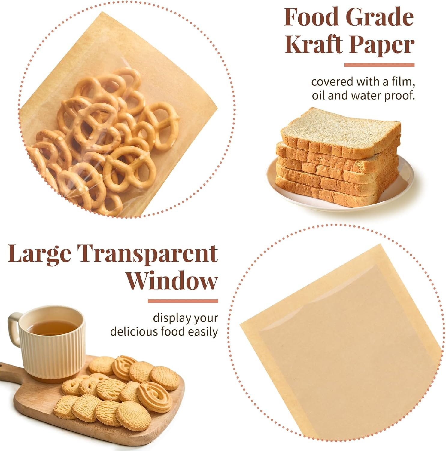 Großhandel 100er Pack hitzeversiegelbare Cookie-Tüten mit Fenster, 5,1 x 7,5 Zoll klare Papiertüten für Bäckerei, ölresistente Kraftpapier-Blechhüllen für Snacks, Donuts, Gebäck - Eigenmarke Großhandel 100er Pack hitzeversiegelbare Cookie-Tüten mit Fenster, 5,1 x 7,5 Zoll klare Papiertüten für Bäckerei, ölresistente Kraftpapier-Blechhüllen für Snacks, Donuts, Gebäck - Eigenmarke