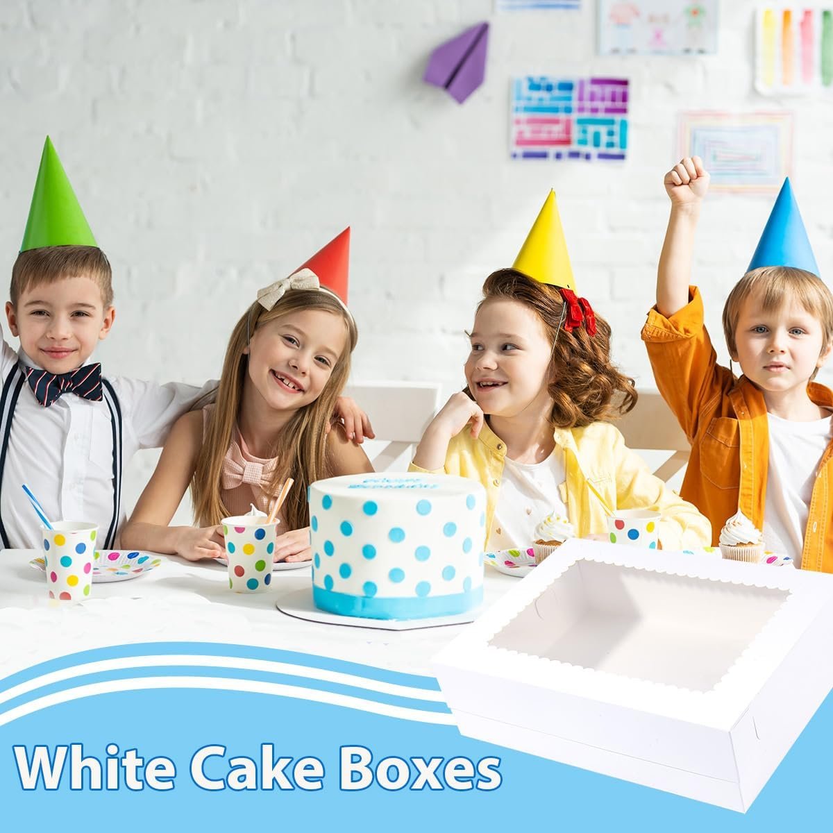 Großhandel 10er Pack 14x10x4 Zoll Kuchenboxen mit Kuchenplatte, weiße Bäckerei Boxen für Viertel-Blätterkuchen, Donuts, Cupcakes, Brownies und Torten, Hersteller für individuelle Logos, Bulk Optionen verfügbar