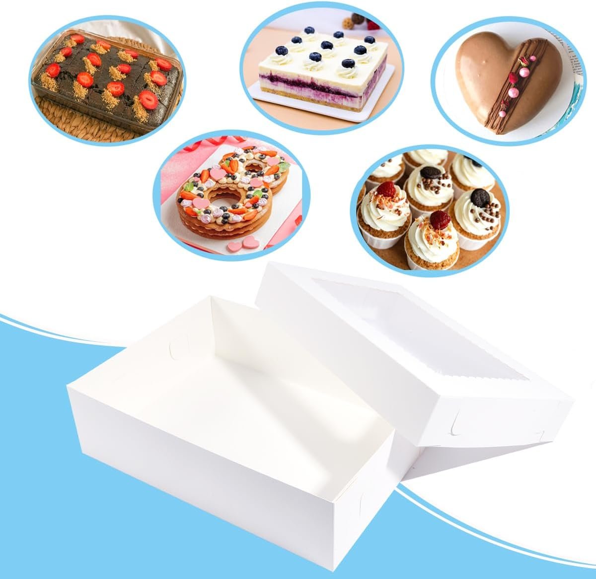 Großhandel 10er Pack 14x10x4 Zoll Kuchenboxen mit Kuchenplatte, weiße Bäckerei Boxen für Viertel-Blätterkuchen, Donuts, Cupcakes, Brownies und Torten, Hersteller für individuelle Logos, Bulk Optionen verfügbar