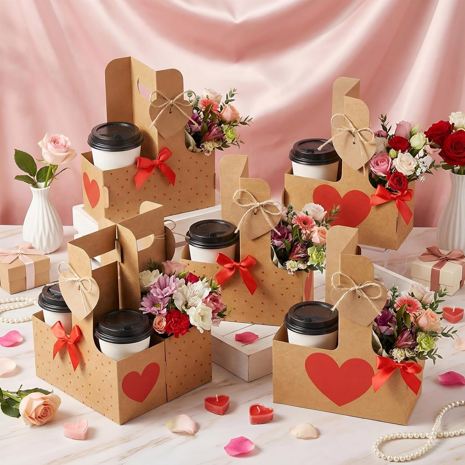 Großhandel 48er Pack Herz-Getränketräger mit Griff für Muttertag, individuellem Logo, OEM für Hochzeitsgeschenke, Kaffee und Essen Lieferung Großhandel 48er Pack Herz-Getränketräger mit Griff für Muttertag, individuellem Logo, OEM für Hochzeitsgeschenke, Kaffee und Essen Lieferung