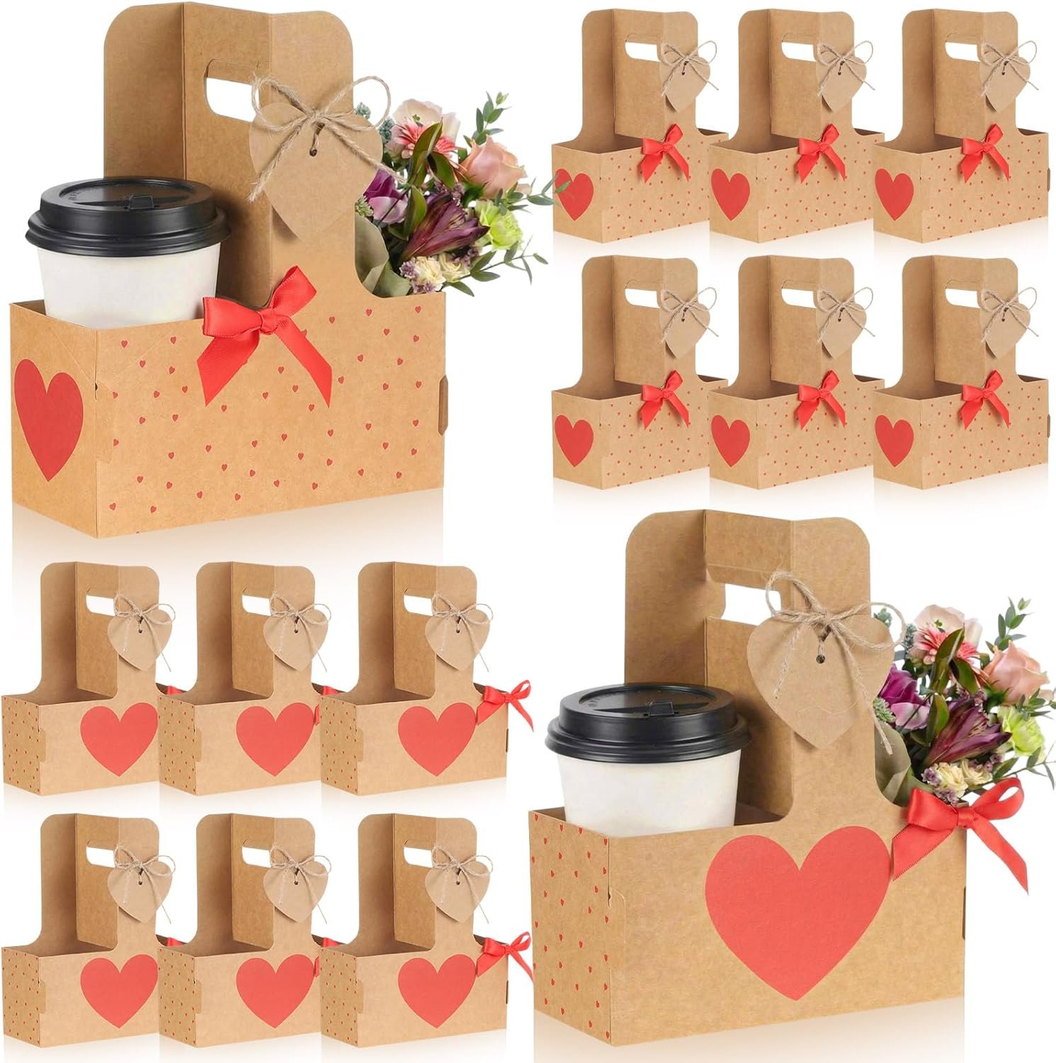 Großhandel 48er Pack Herz-Getränketräger mit Griff für Muttertag, individuellem Logo, OEM für Hochzeitsgeschenke, Kaffee und Essen Lieferung