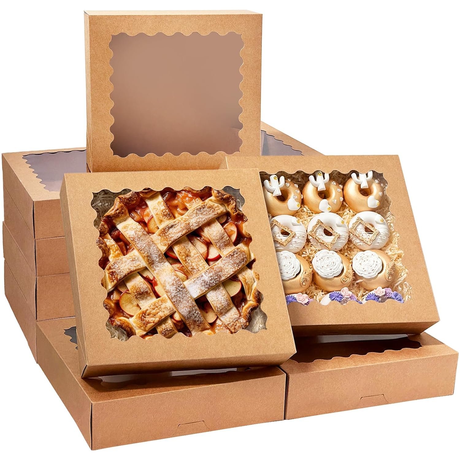 Großhandel 20 Stück braune Pie-Boxen 12x12x3 Zoll einfach zusammenzubauen für Macarons und Cookies mit Fenster von Hersteller für Backwaren OEM