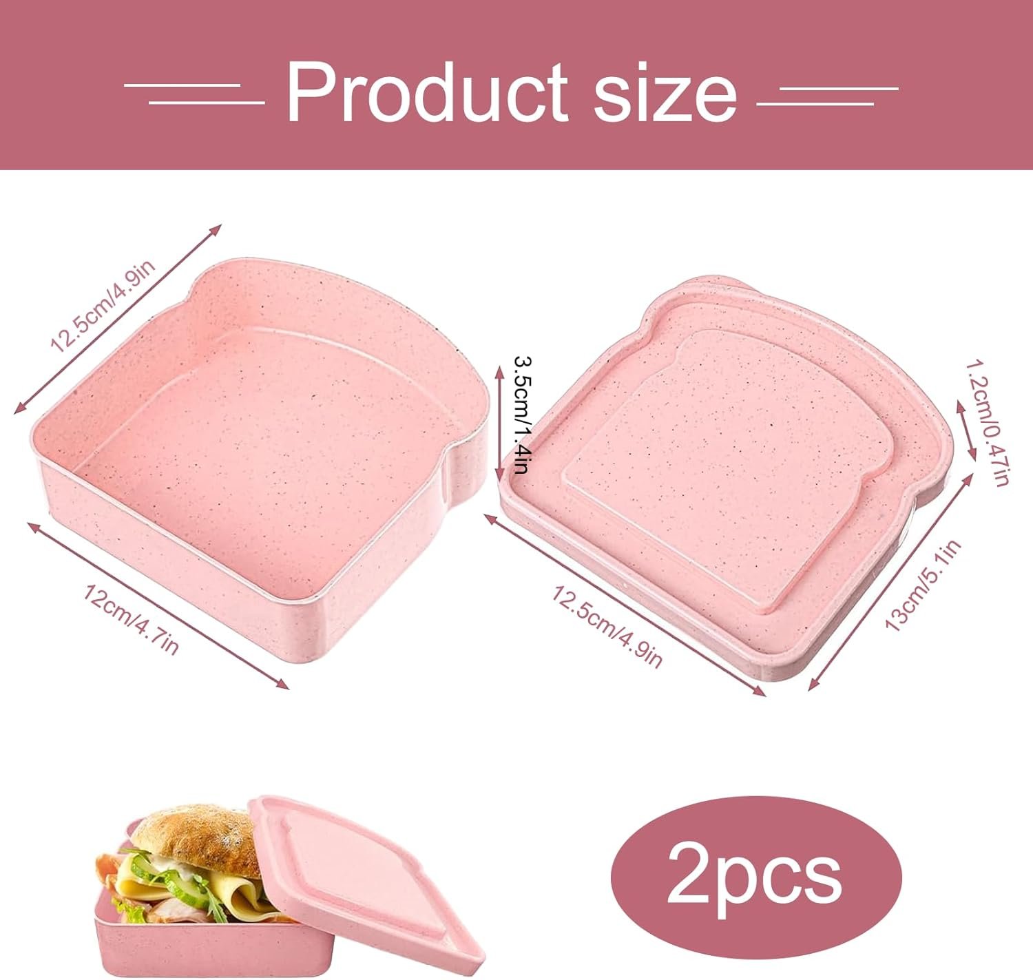 Großhandel 2 Stück Sandwich-Container, wiederverwendbare Kunststoff-Lebensmittelaufbewahrungsbox mit Deckel, BPA-frei, mikrowellengeeignet für Familie und Büro, individuell bedruckbar, Hersteller, Camping (Pink, Beige)