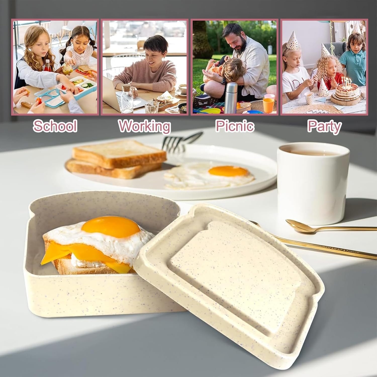 Großhandel 2 Stück Sandwich-Container, wiederverwendbare Kunststoff-Lebensmittelaufbewahrungsbox mit Deckel, BPA-frei, mikrowellengeeignet für Familie und Büro, individuell bedruckbar, Hersteller, Camping (Pink, Beige)