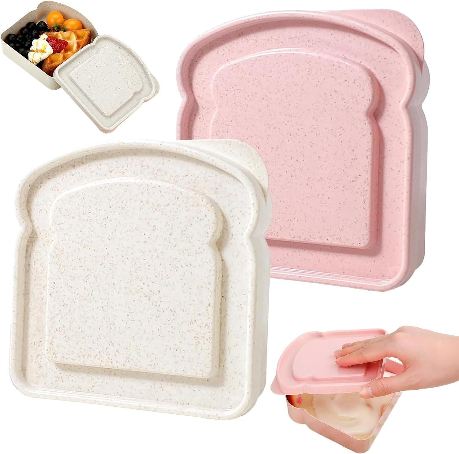 Großhandel 2 Stück Sandwich-Container, wiederverwendbare Kunststoff-Lebensmittelaufbewahrungsbox mit Deckel, BPA-frei, mikrowellengeeignet für Familie und Büro, individuell bedruckbar, Hersteller, Camping (Pink, Beige)