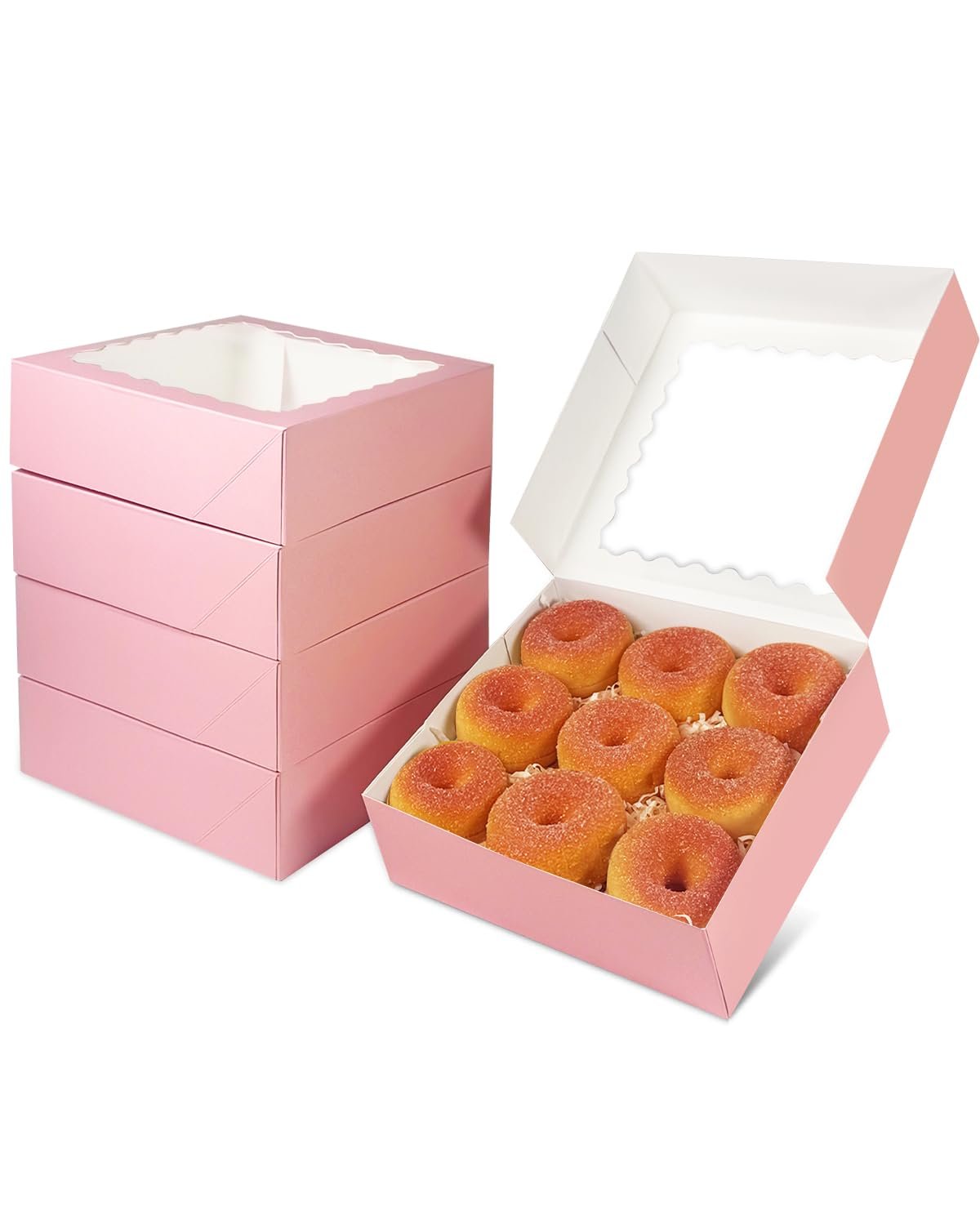 Großhandel 8x8x2.5 Zoll pinke Gebäckbox mit Fenster, Donut-Pie-Boxen 12 Stück, vom Hersteller, ideal für individuelle Logos und Eigenmarken, (Auto-Pop-Up)