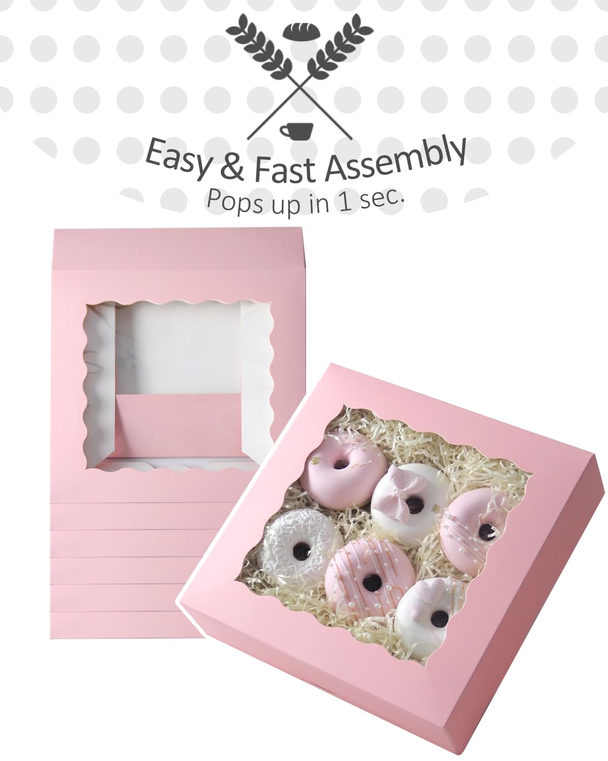 Großhandel 8x8x2.5 Zoll pinke Gebäckbox mit Fenster, Donut-Pie-Boxen 12 Stück, vom Hersteller, ideal für individuelle Logos und Eigenmarken, (Auto-Pop-Up)