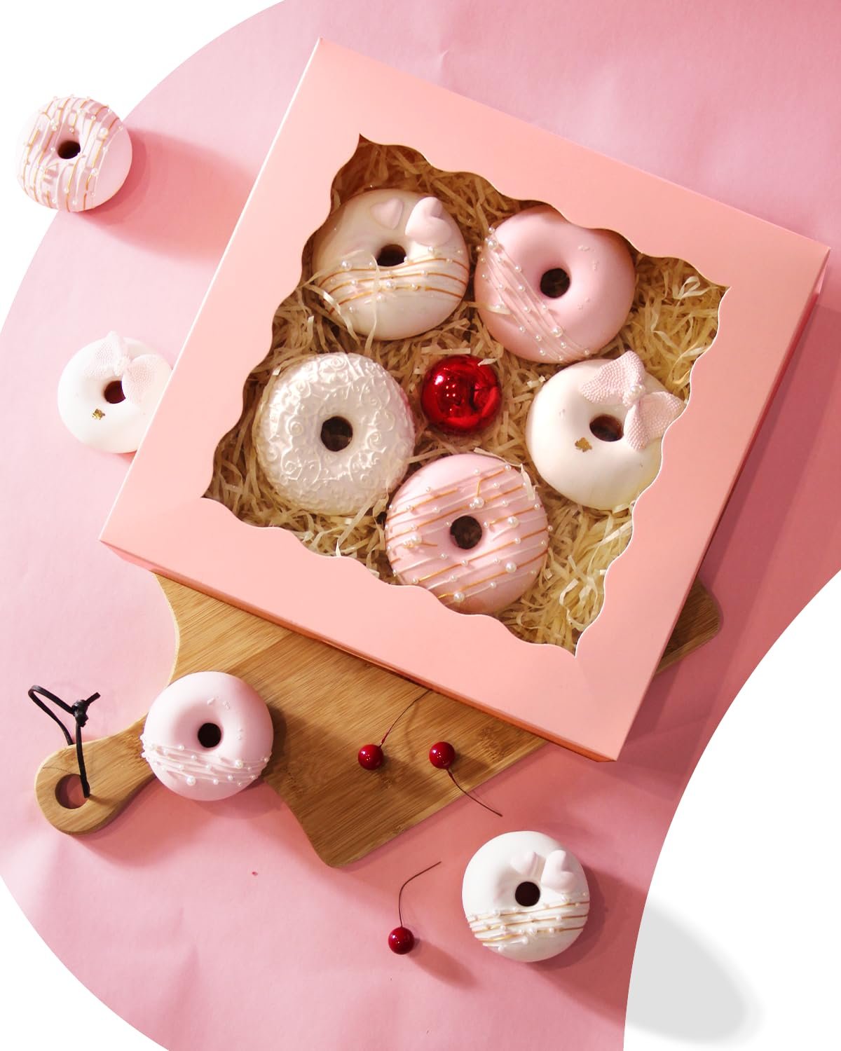 Großhandel 8x8x2.5 Zoll pinke Gebäckbox mit Fenster, Donut-Pie-Boxen 12 Stück, vom Hersteller, ideal für individuelle Logos und Eigenmarken, (Auto-Pop-Up)
