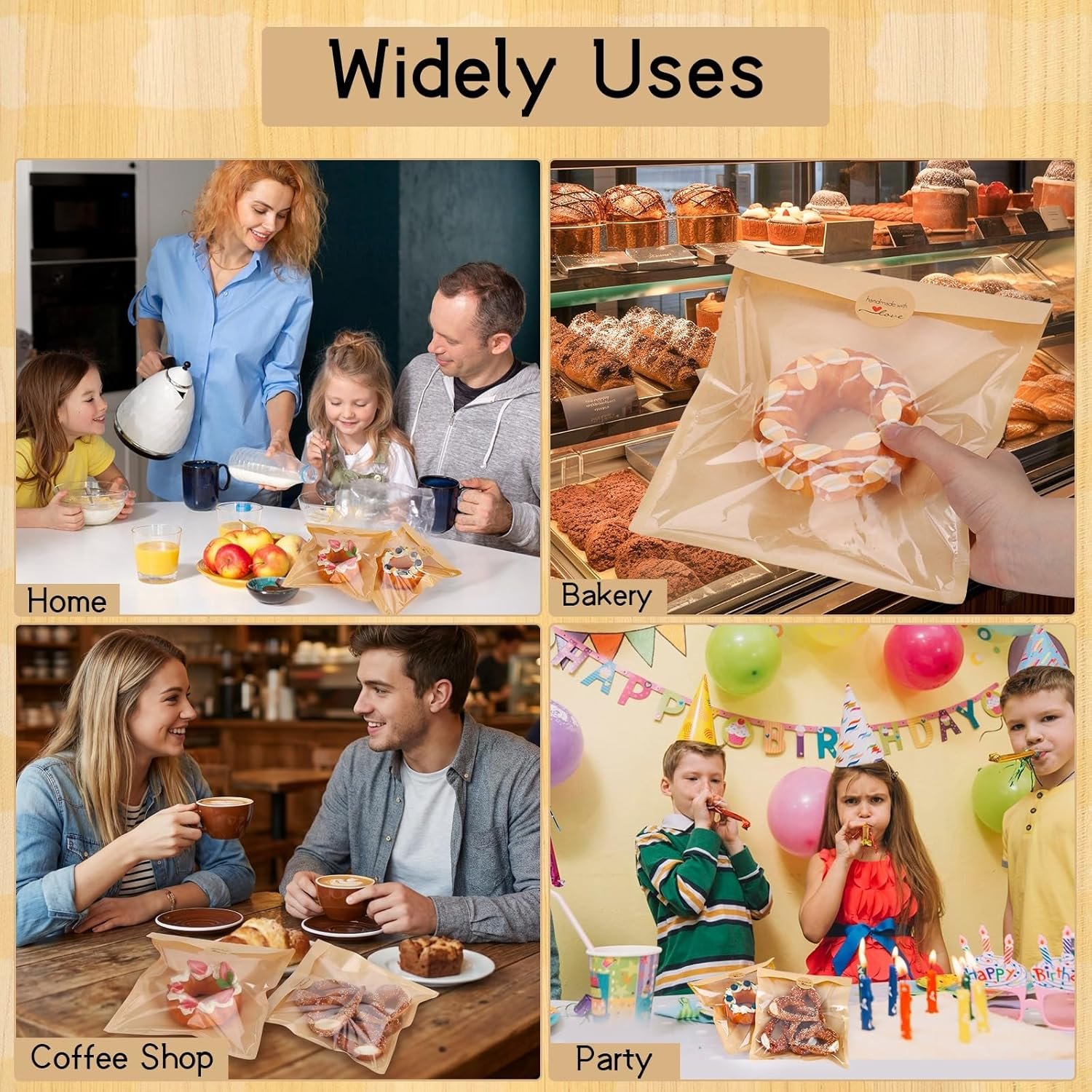 Großhandel 120er Pack Cookie-Tüten mit Fenster, 8,3x9,8 Zoll selbstklebende Papier-Bäckereitüten, hitzeversiegelbar und fettabweisend, ideal für Donuts, Brownies, Waffeln und Sandwiches - Individuelles Logo für Ihre Eigenmarke vom Hersteller.