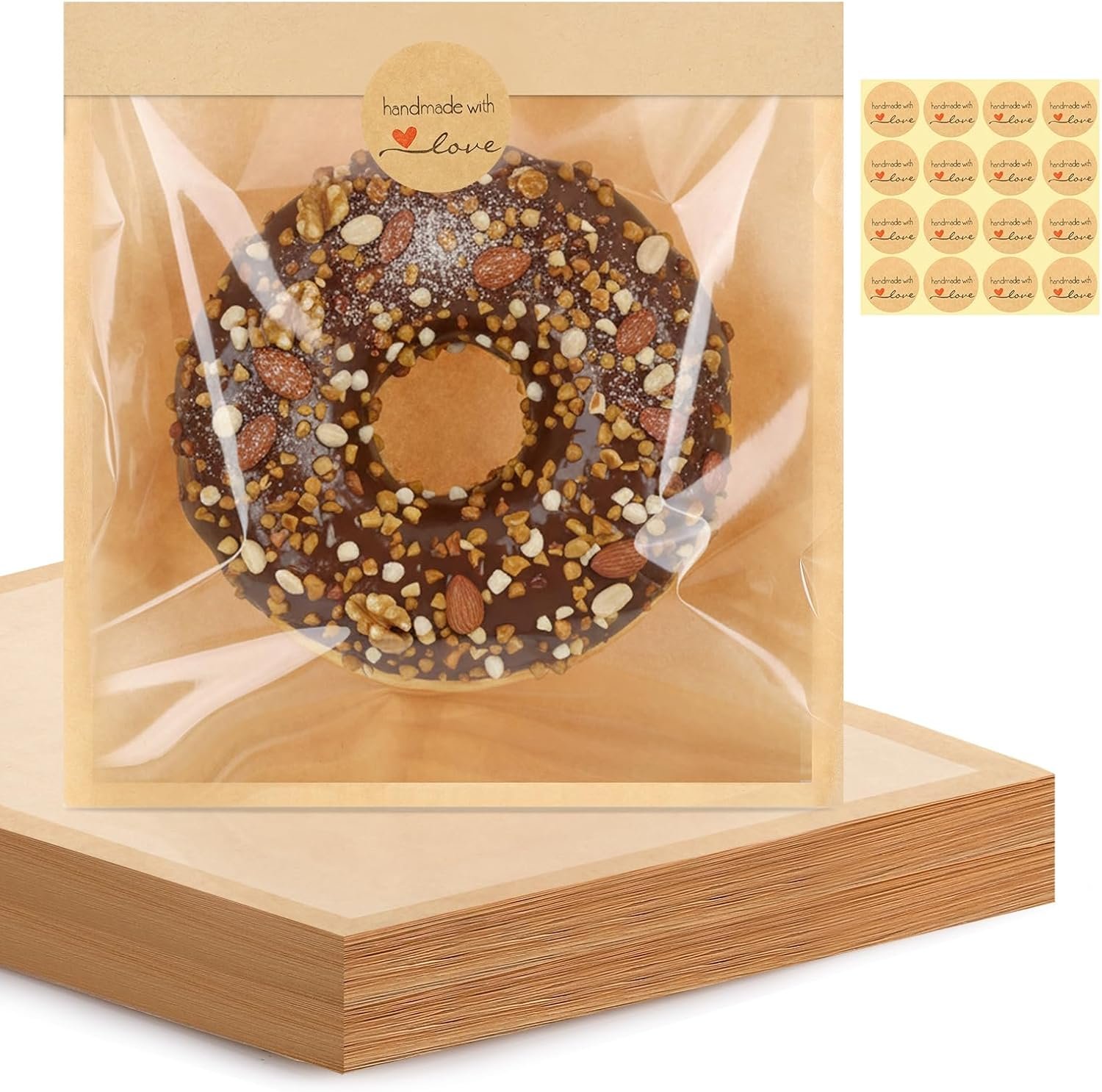 Großhandel 120er Pack Cookie-Tüten mit Fenster, 8,3x9,8 Zoll selbstklebende Papier-Bäckereitüten, hitzeversiegelbar und fettabweisend, ideal für Donuts, Brownies, Waffeln und Sandwiches - Individuelles Logo für Ihre Eigenmarke vom Hersteller.
