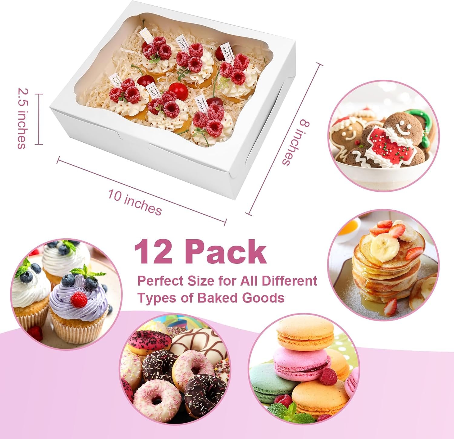 Großhandel 12 Stück 10x8x2,5 Zoll weiße Backschachteln mit Fenster für Gebäck, Kekse, Desserts, Schokoladenerdbeeren, Torten, Donuts, Muffins, Cupcakes, Individuelles Logo, OEM Hersteller Großhandel 12 Stück 10x8x2,5 Zoll weiße Backschachteln mit Fenster für Gebäck, Kekse, Desserts, Schokoladenerdbeeren, Torten, Donuts, Muffins, Cupcakes, Individuelles Logo, OEM Hersteller