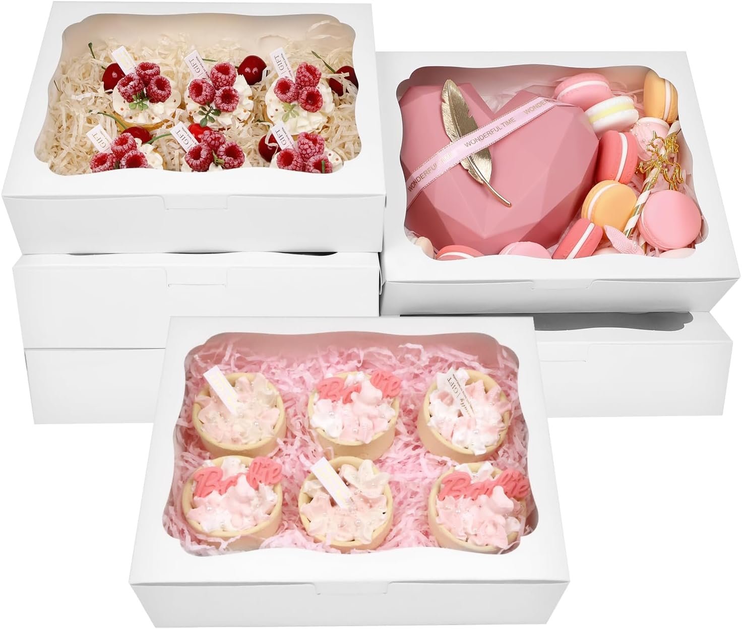 Großhandel 12 Stück 10x8x2,5 Zoll weiße Backschachteln mit Fenster für Gebäck, Kekse, Desserts, Schokoladenerdbeeren, Torten, Donuts, Muffins, Cupcakes, Individuelles Logo, OEM Hersteller