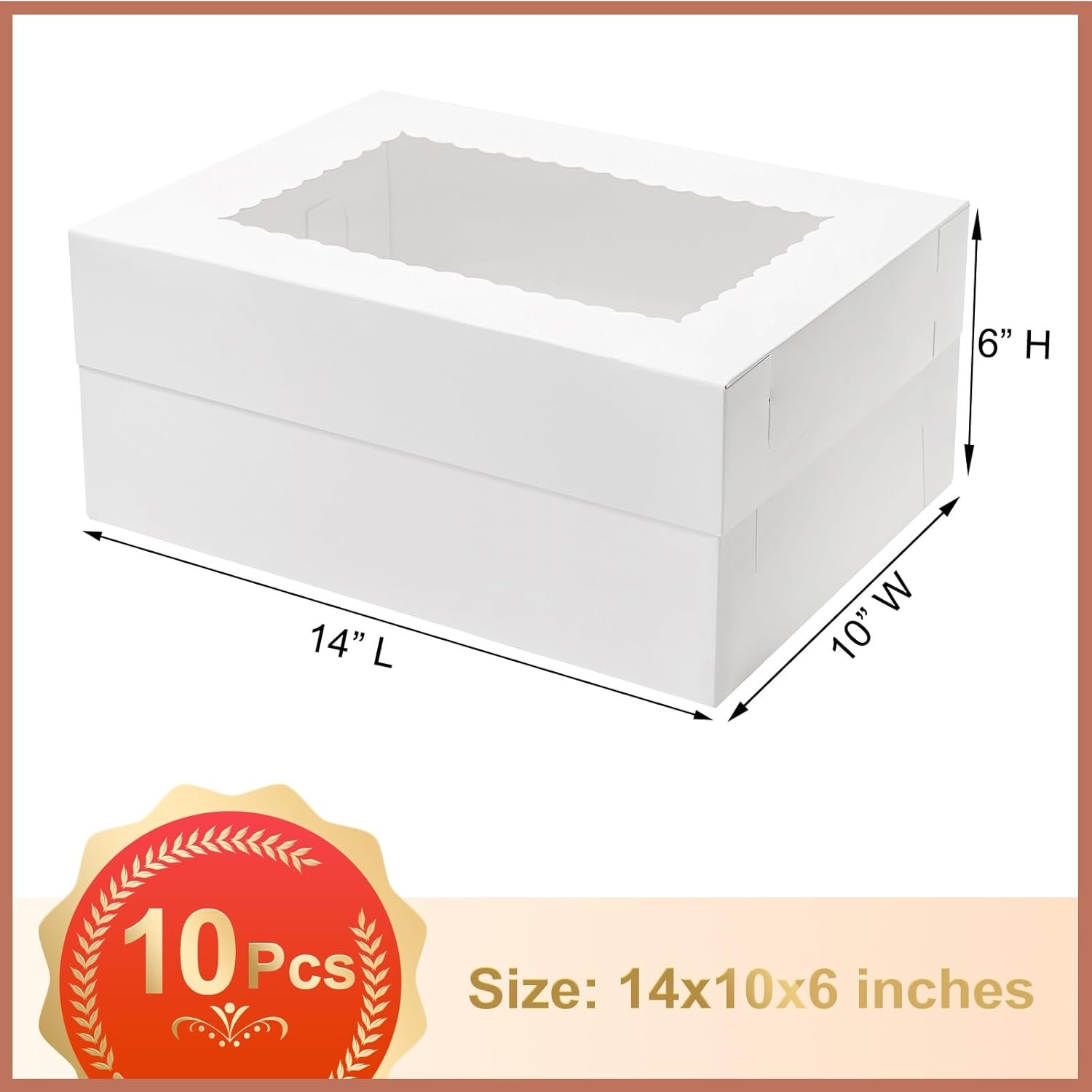Großhandel 10 Stück 14x10x6 cm Kuchenboxen mit Fenster rechteckige Viertelbogen Bäckereiboxen für Gebäck, Torten, Cupcakes, Donuts, Kekse, Pies – Individuelles Logo, OEM Verpackung in Weiß