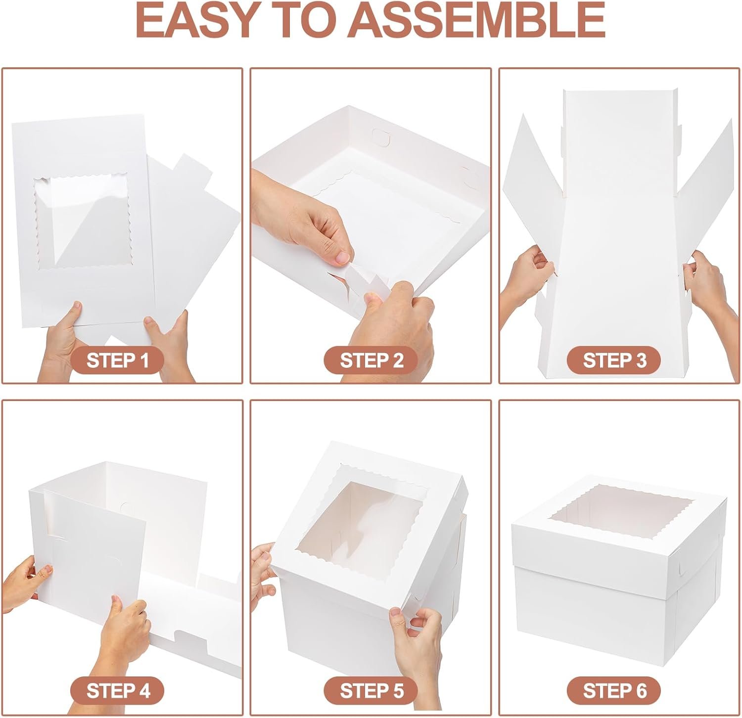 Großhandel 10 Stück 14x10x6 cm Kuchenboxen mit Fenster rechteckige Viertelbogen Bäckereiboxen für Gebäck, Torten, Cupcakes, Donuts, Kekse, Pies – Individuelles Logo, OEM Verpackung in Weiß