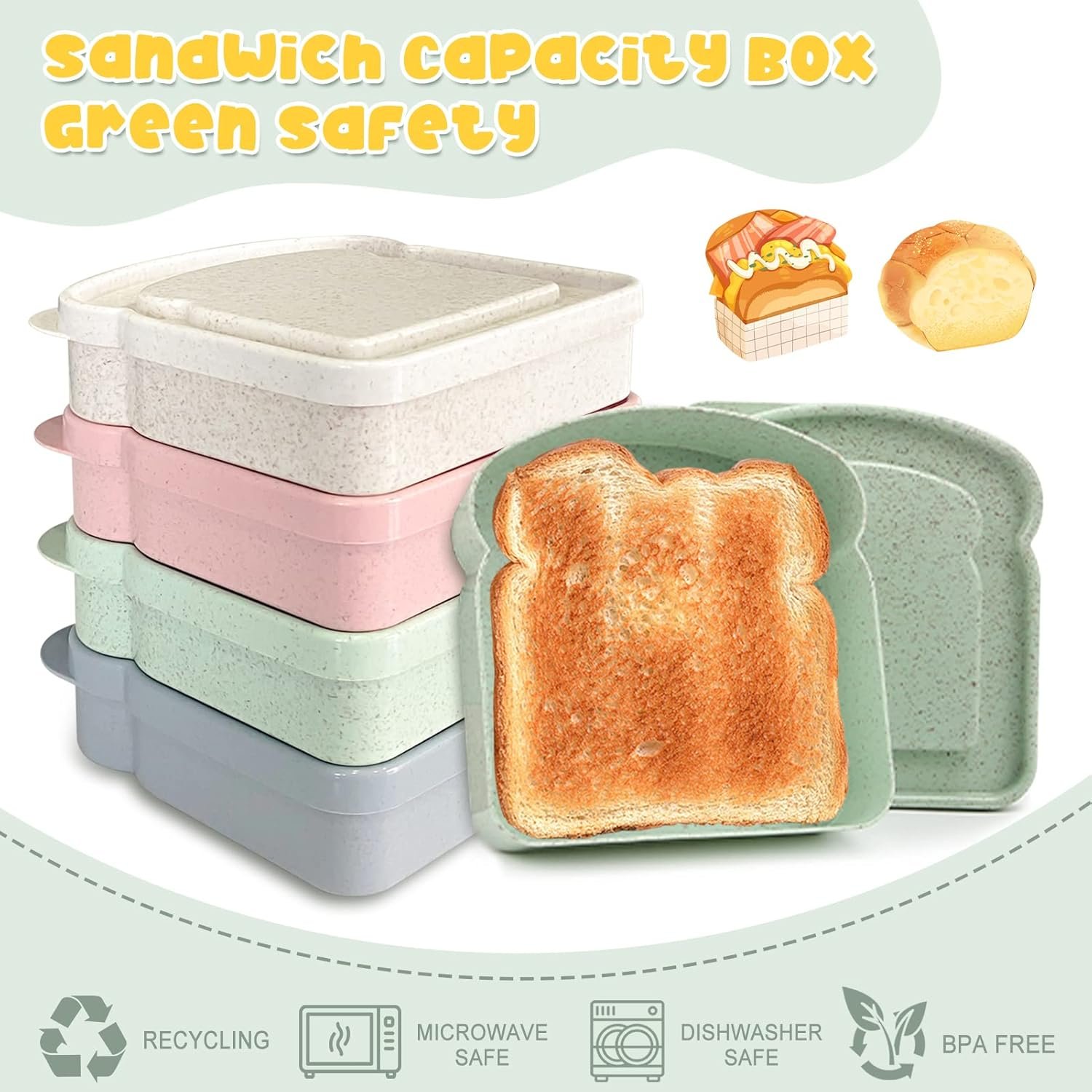 Großhandel Sandwichbehälter, BPA-freie, wiederverwendbare Lunchbox in Toastform, für Erwachsene und Familien, individuell bedruckbar, von zuverlässigem Hersteller, mikrowellen- und spülmaschinenfest, für die Großmenge verfügbar.