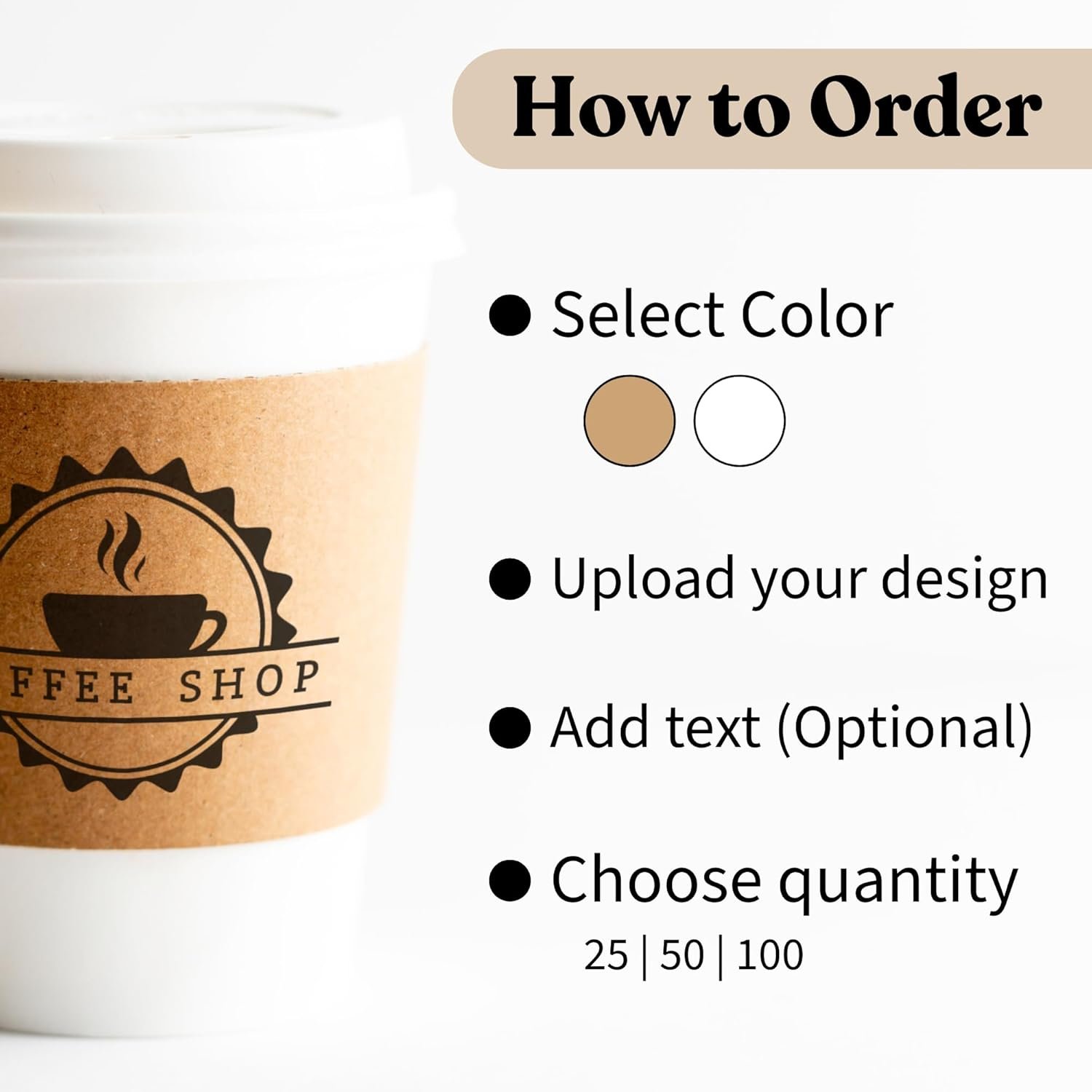 Großhandel individuelle Kaffeebecherhülsen – Isolierte, personalisierte Kraftweiße Becherhülsen für heiße und kalte Getränke, ideal für Cafés und Partys, passen auf Standardbecher (25, 50, 100 Pack) von zuverlässigen Herstellern. OEM verfügbar.