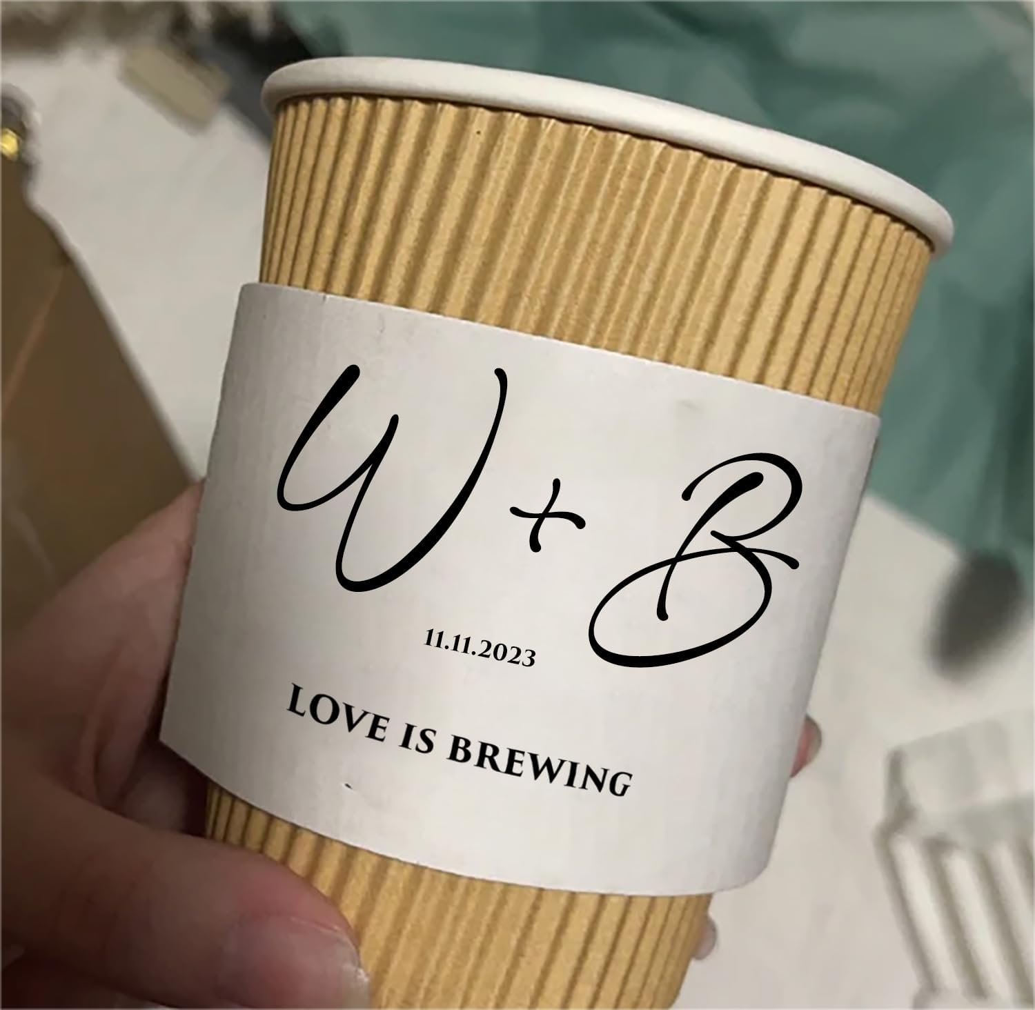 Großhandel individuell bedruckte Kaffeetassenmanschetten, Papiermanschetten für Events, Hochzeit, Babyfeier, Jubiläum, Verlobung (Weiß) 20/30/50/100 Stück, Hersteller für maßgeschneiderte Produktlösungen, Eigenmarke verfügbar