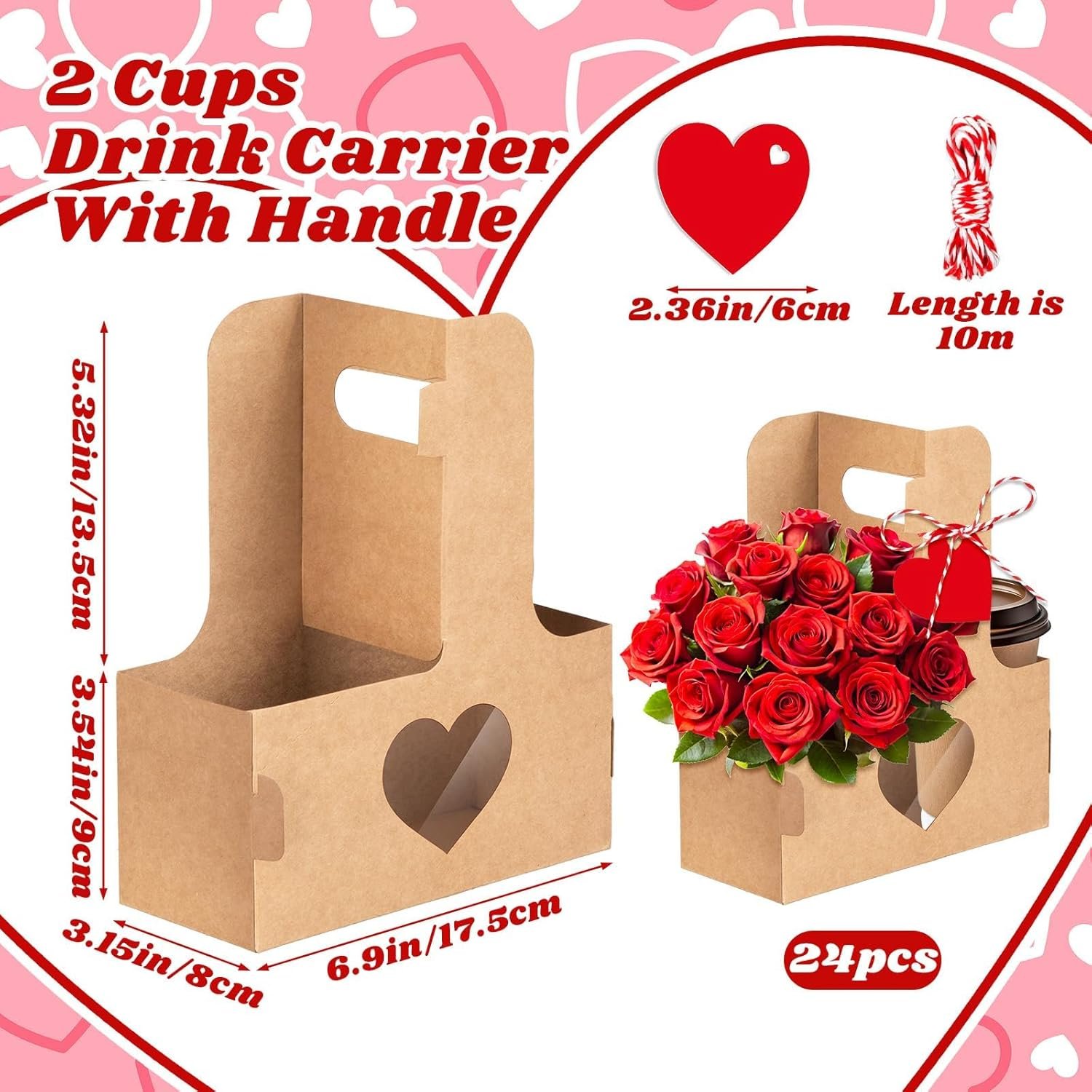 Großhandel 24 Stück Valentinstag 2-Tassen-Tragehilfen mit Griff Papier Blumenstrauß Geschenktüten Einweg Getränke Träger mit Griffen für Geburtstagsfeiern, OEM Individuelles Logo, Hersteller von Kraft Getränketrägern Großhandel 24 Stück Valentinstag 2-Tassen-Tragehilfen mit Griff Papier Blumenstrauß Geschenktüten Einweg Getränke Träger mit Griffen für Geburtstagsfeiern, OEM Individuelles Logo, Hersteller von Kraft Getränketrägern