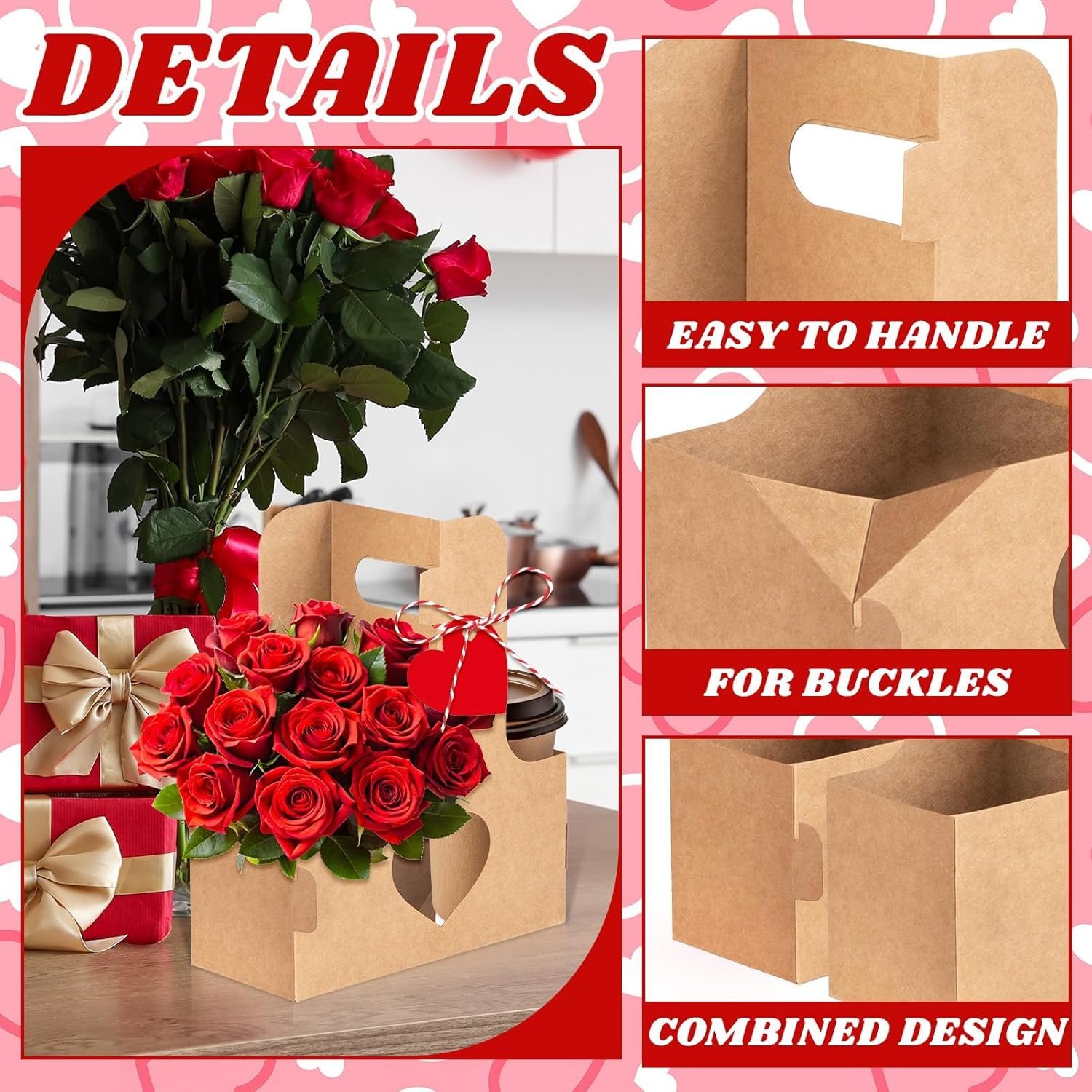 Großhandel 24 Stück Valentinstag 2-Tassen-Tragehilfen mit Griff Papier Blumenstrauß Geschenktüten Einweg Getränke Träger mit Griffen für Geburtstagsfeiern, OEM Individuelles Logo, Hersteller von Kraft Getränketrägern Großhandel 24 Stück Valentinstag 2-Tassen-Tragehilfen mit Griff Papier Blumenstrauß Geschenktüten Einweg Getränke Träger mit Griffen für Geburtstagsfeiern, OEM Individuelles Logo, Hersteller von Kraft Getränketrägern