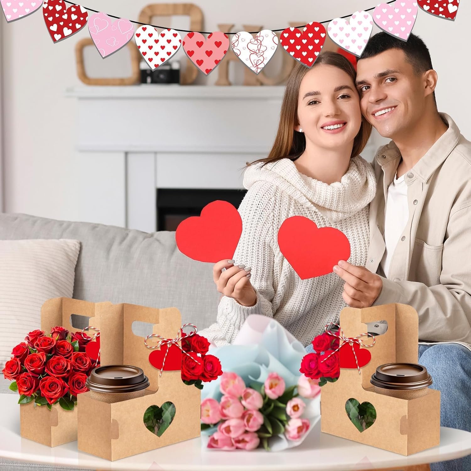 Großhandel 24 Stück Valentinstag 2-Tassen-Tragehilfen mit Griff Papier Blumenstrauß Geschenktüten Einweg Getränke Träger mit Griffen für Geburtstagsfeiern, OEM Individuelles Logo, Hersteller von Kraft Getränketrägern Großhandel 24 Stück Valentinstag 2-Tassen-Tragehilfen mit Griff Papier Blumenstrauß Geschenktüten Einweg Getränke Träger mit Griffen für Geburtstagsfeiern, OEM Individuelles Logo, Hersteller von Kraft Getränketrägern
